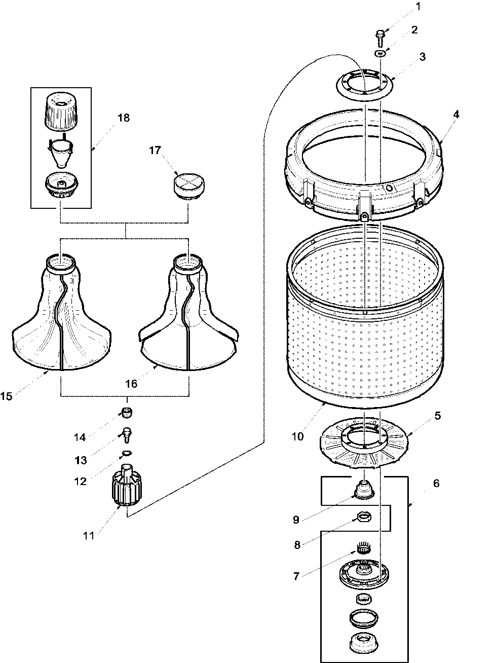 01 - AGITATOR, DRIVE BELL, WASHTUB AND HUB