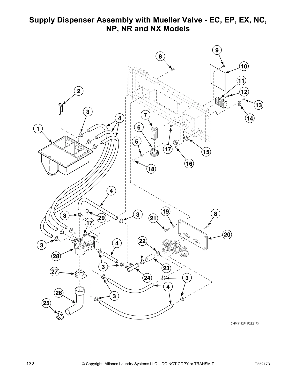 Supply Dispenser Assembly with Mueller Valve - EC, EP, EX, NC, 
NP, NR and NX Models