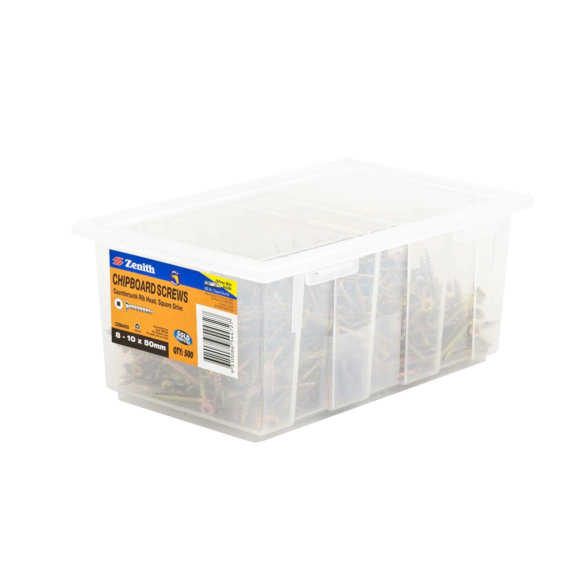 ZENITH® 8G x 50mm Gold Passivated, Square Drive, Chipboard Screws – Internal Use – 500 Pack