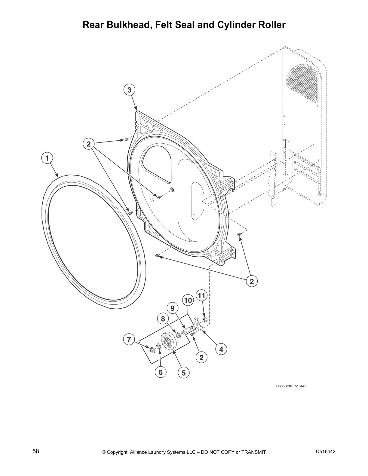Rear Bulkhead, Felt Seal and Cylinder Roller
