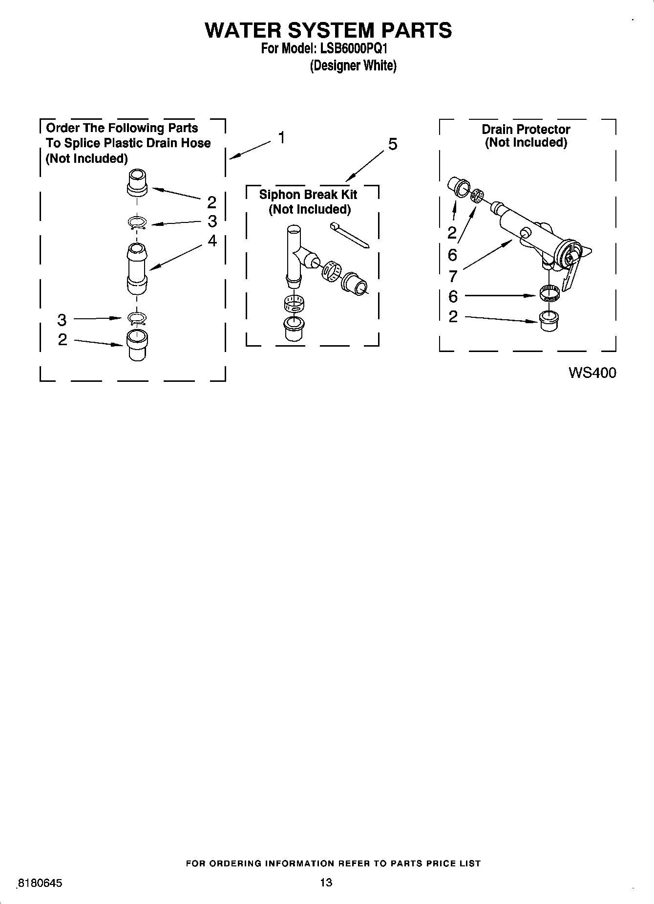 09 - WATER SYSTEM PARTS, MISCELLANEOUS PARTS, OPTIONAL PARTS (NOT INCLUDED)