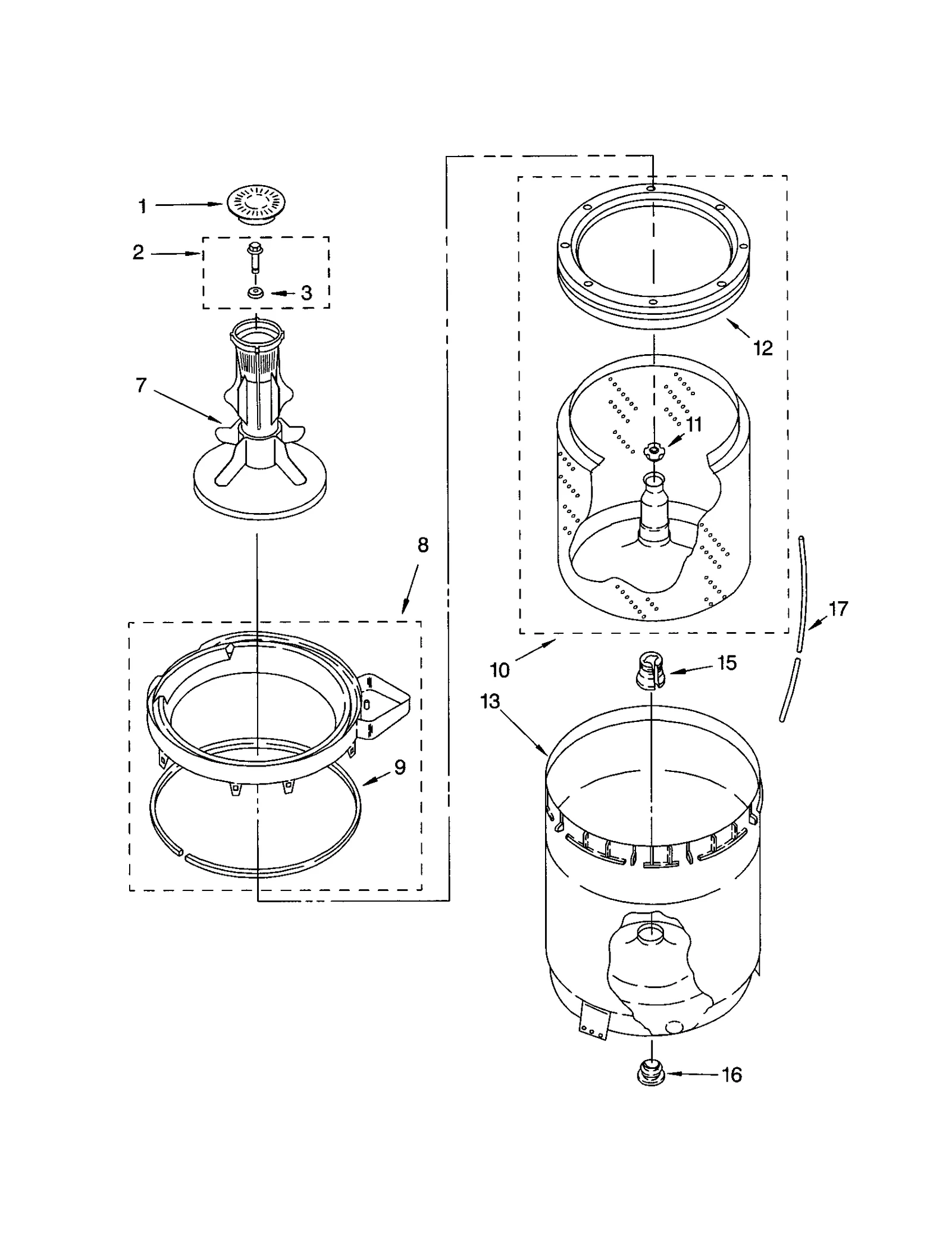 AGITATOR, BASKET AND TUB