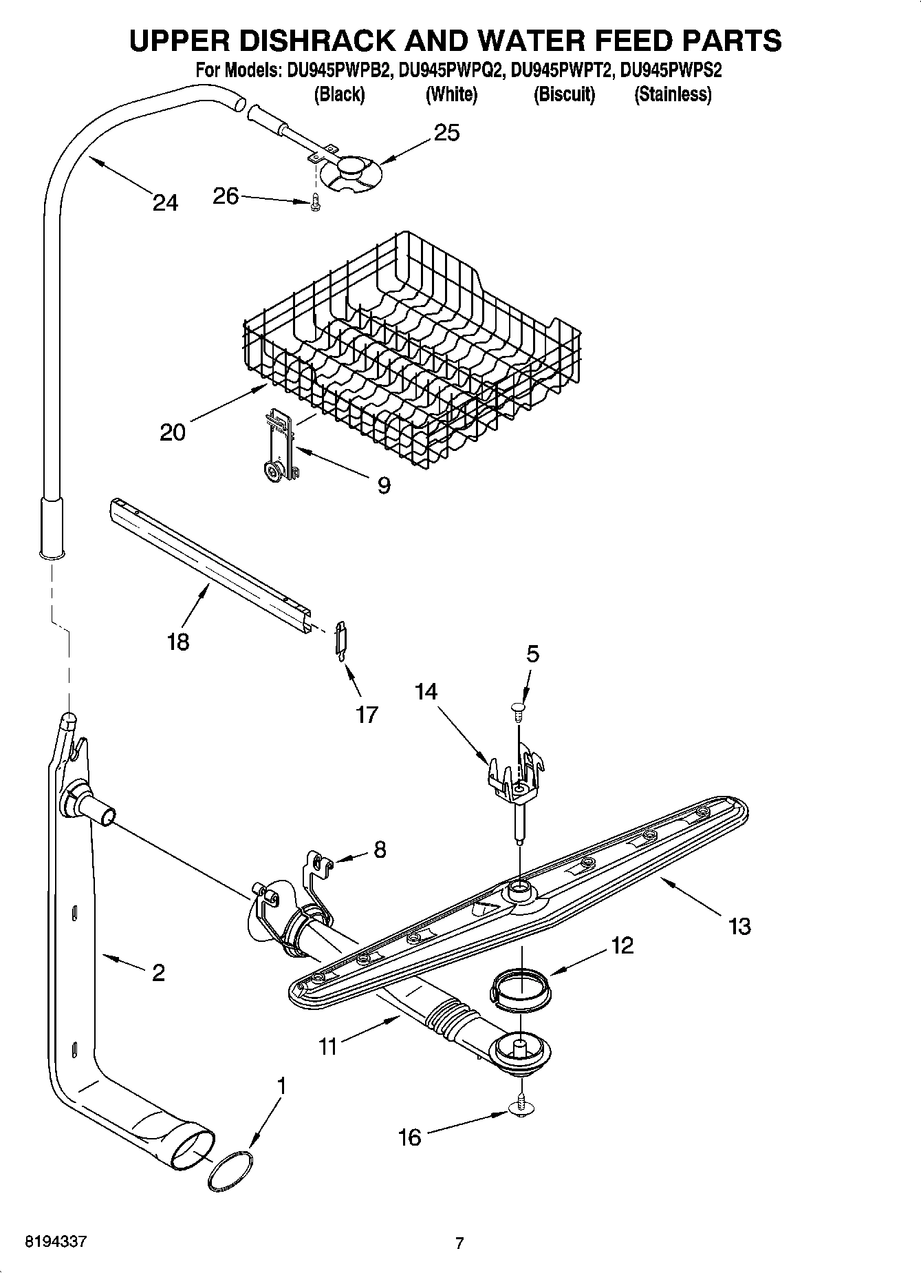 05 - UPPER DISHRACK AND WATER FEED PARTS
