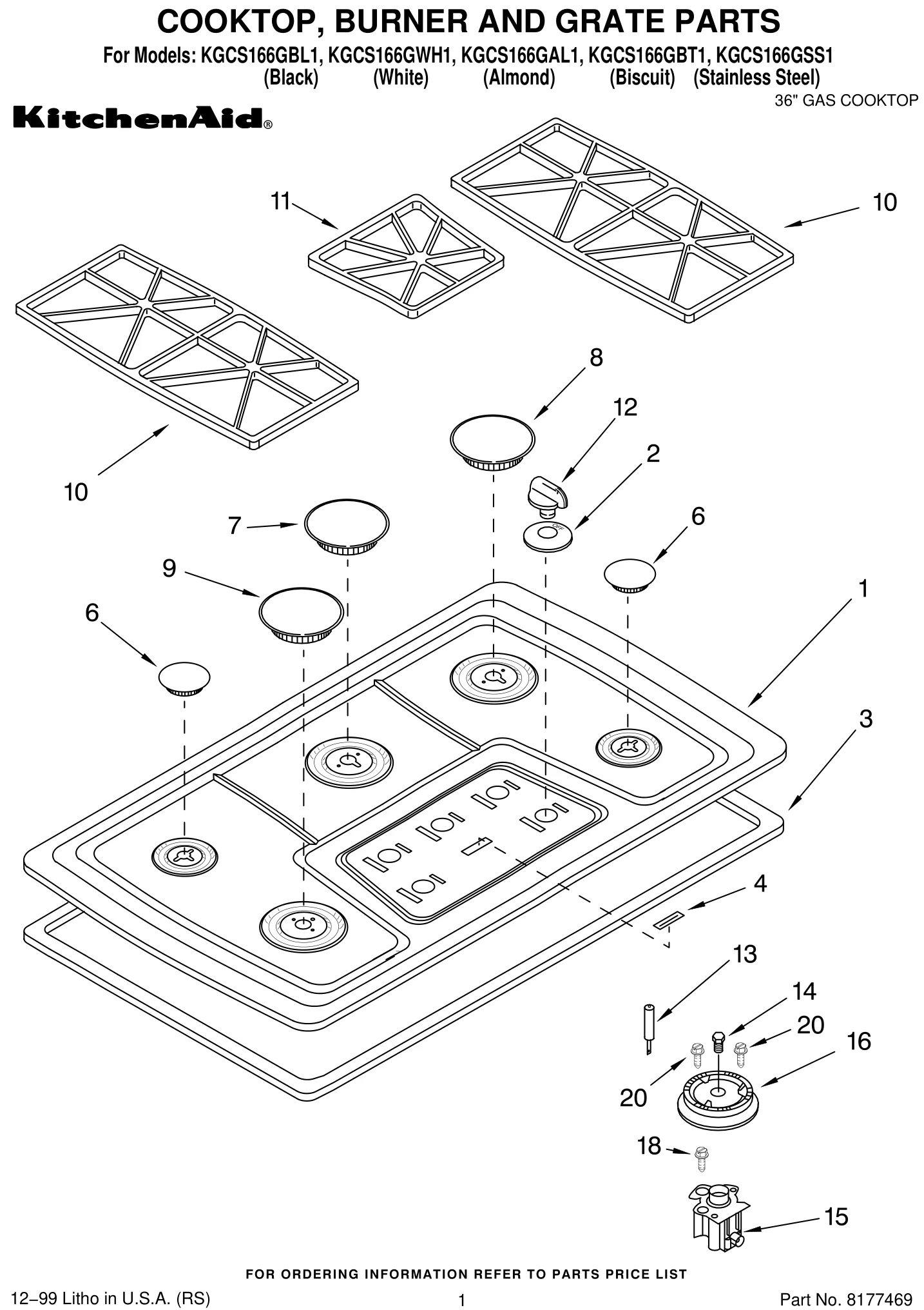 COOKTOP, BURNER AND GRATE PARTS