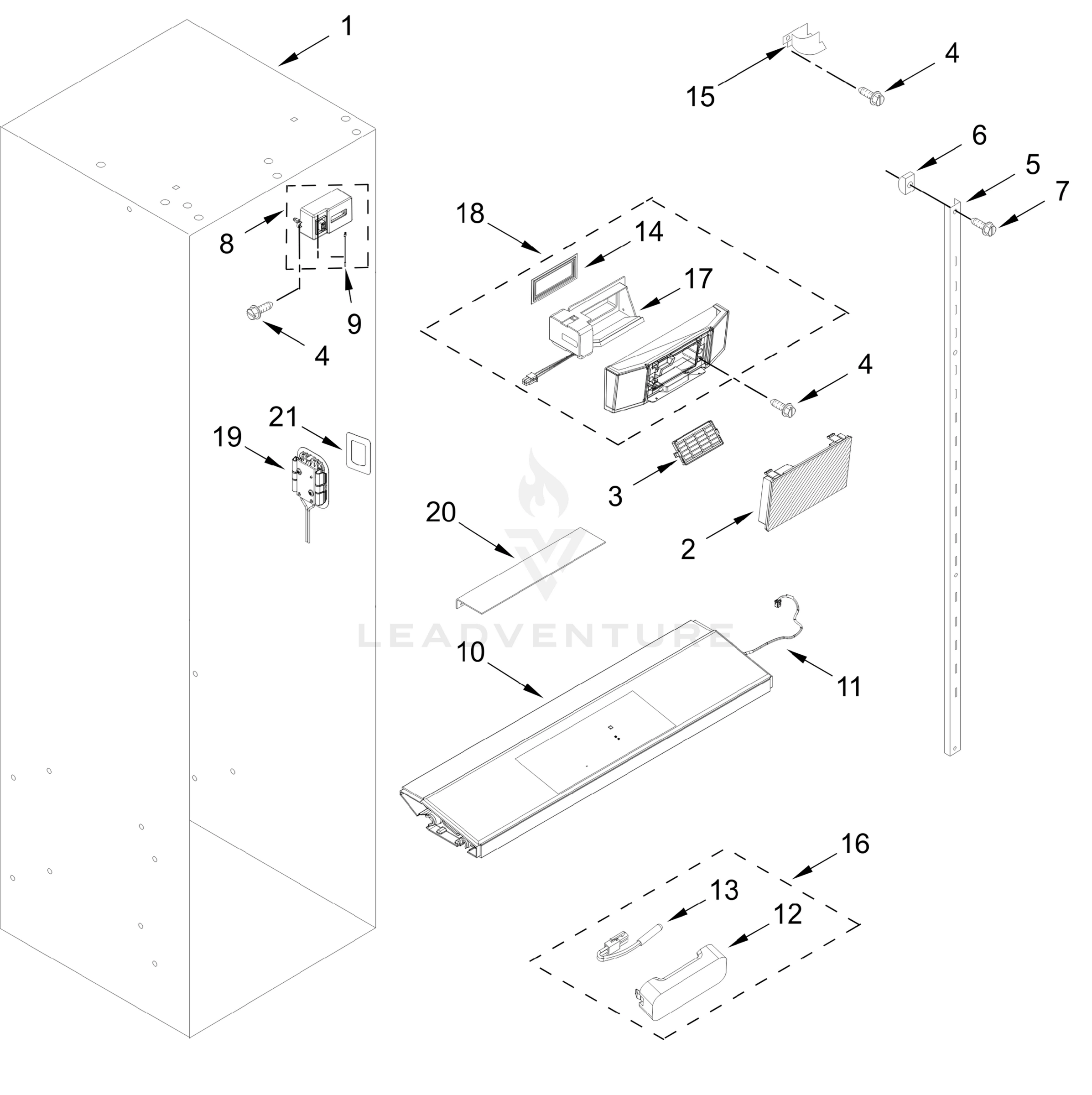 REFRIGERATOR LINER AND CONTROL PARTS