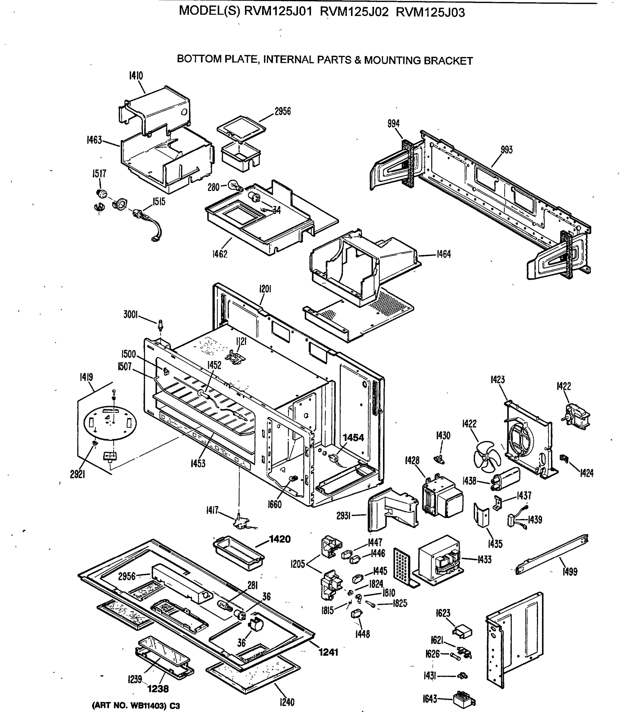 BOTTOM PLATE, INTERNAL PARTS & MOUNTING BRACKET