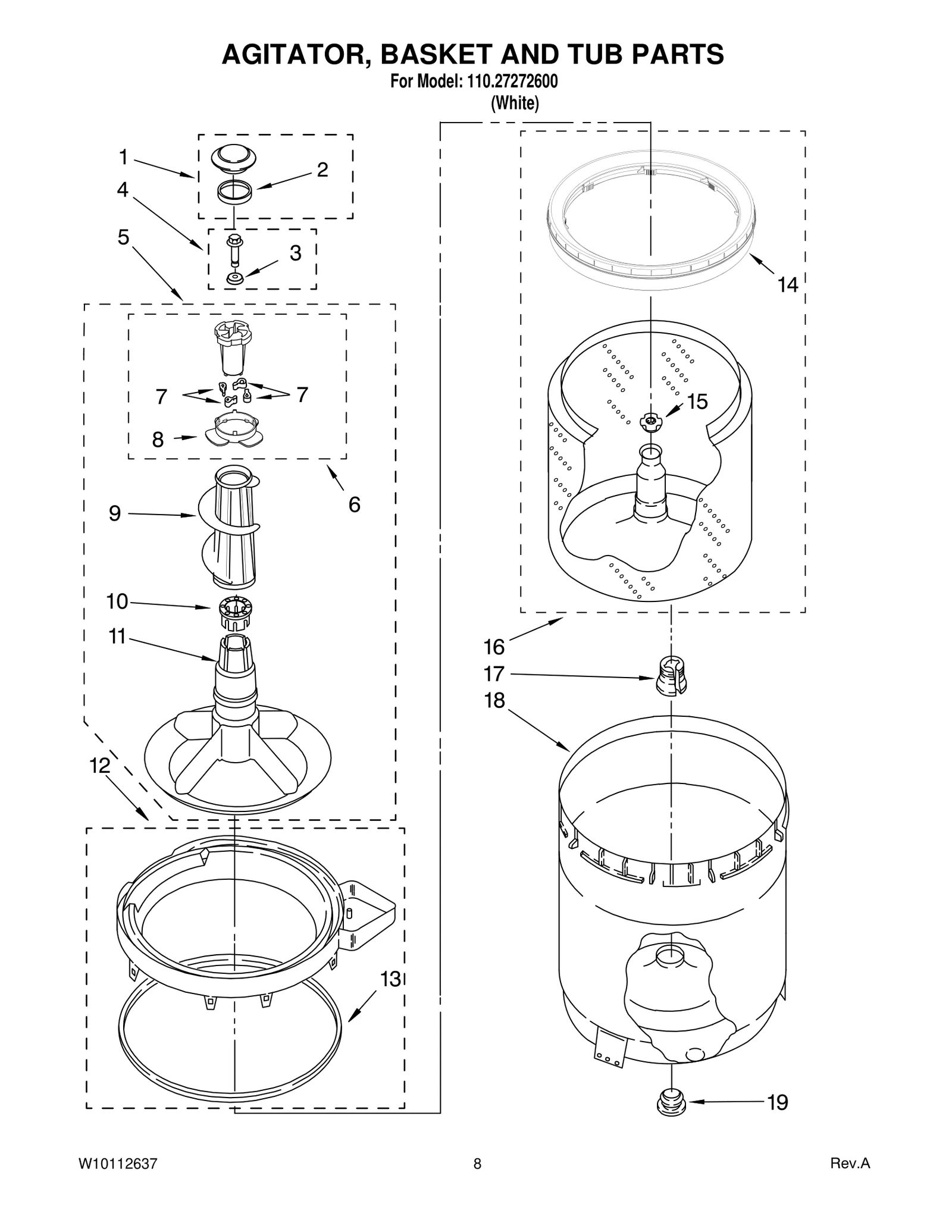 AGITATOR, BASKET AND TUB PARTS