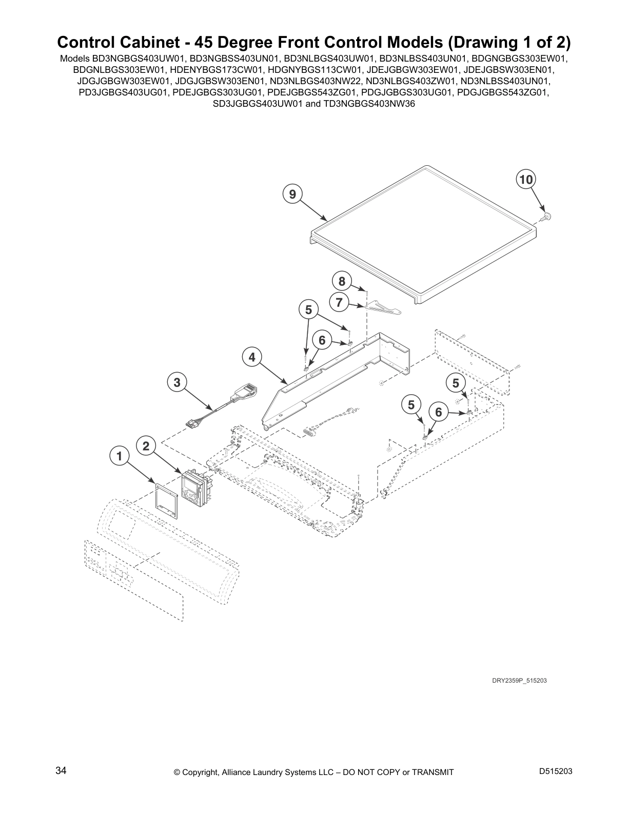 Control Cabinet - 45 Degree Front Control Models (Drawing 1 of 2)