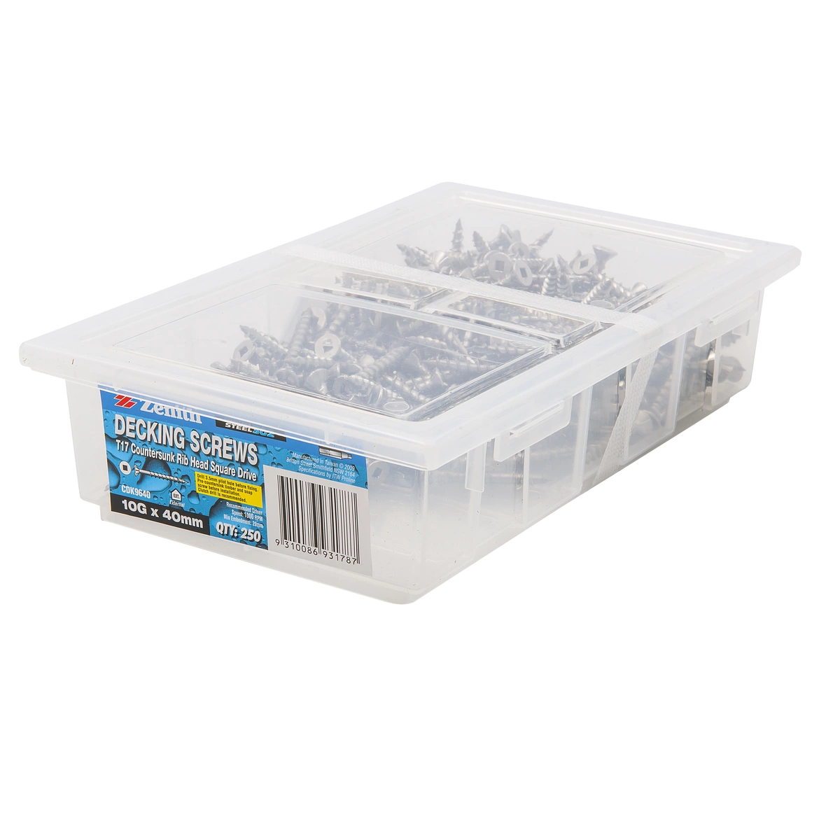 ZENITH® 10G x 40mm 304 Stainless Steel, Square Drive, Decking Screws – External Use – 250 Pack