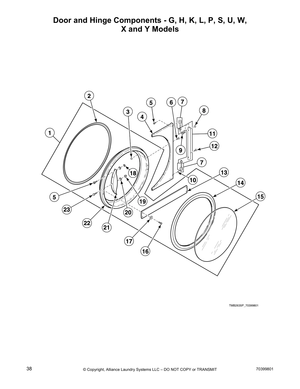 Door and Hinge Components - G, H, K, L, P, S, U, W, 
X and Y Models