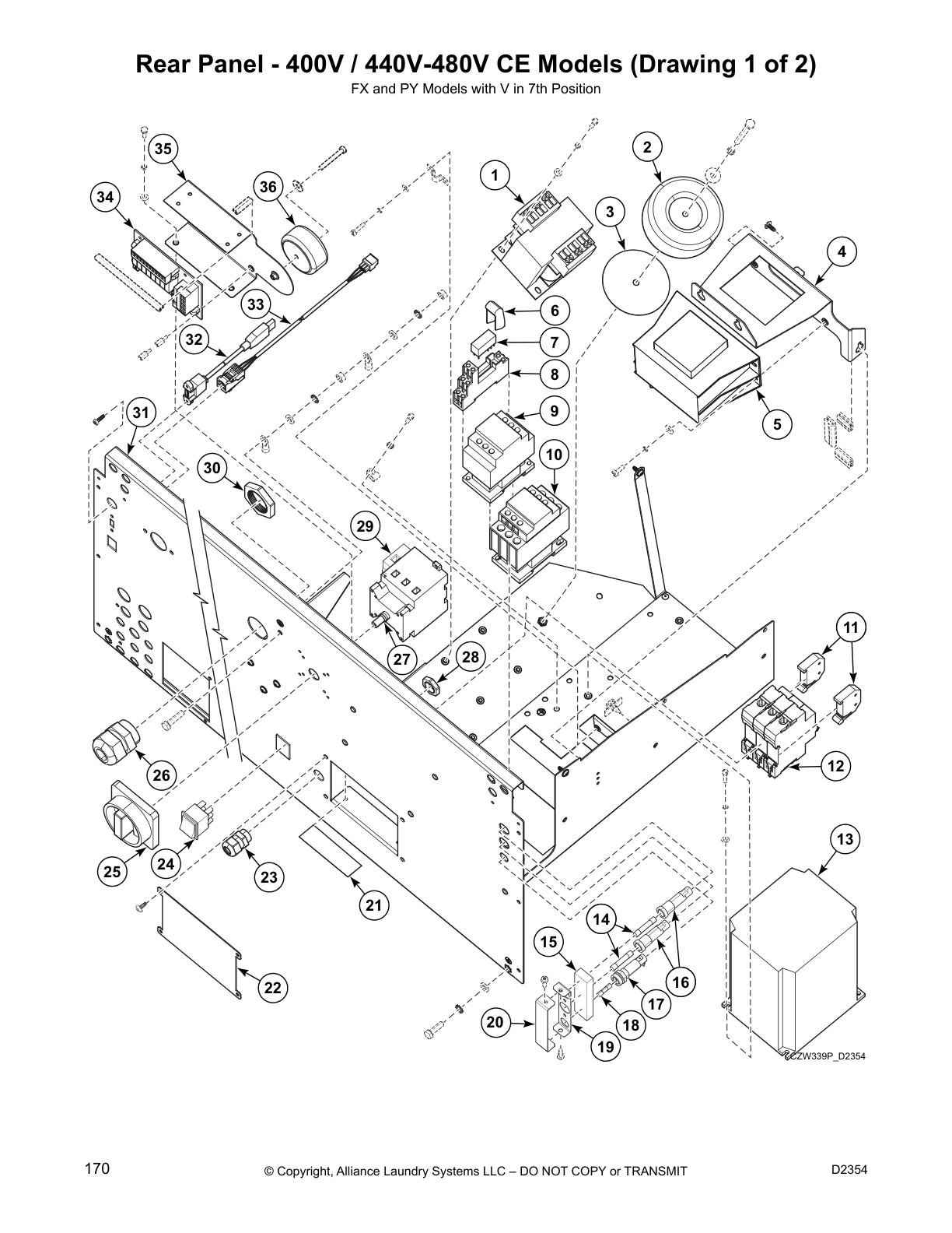 Rear Panel - 400V / 440V-480V CE Models (Drawing 1 of 2)