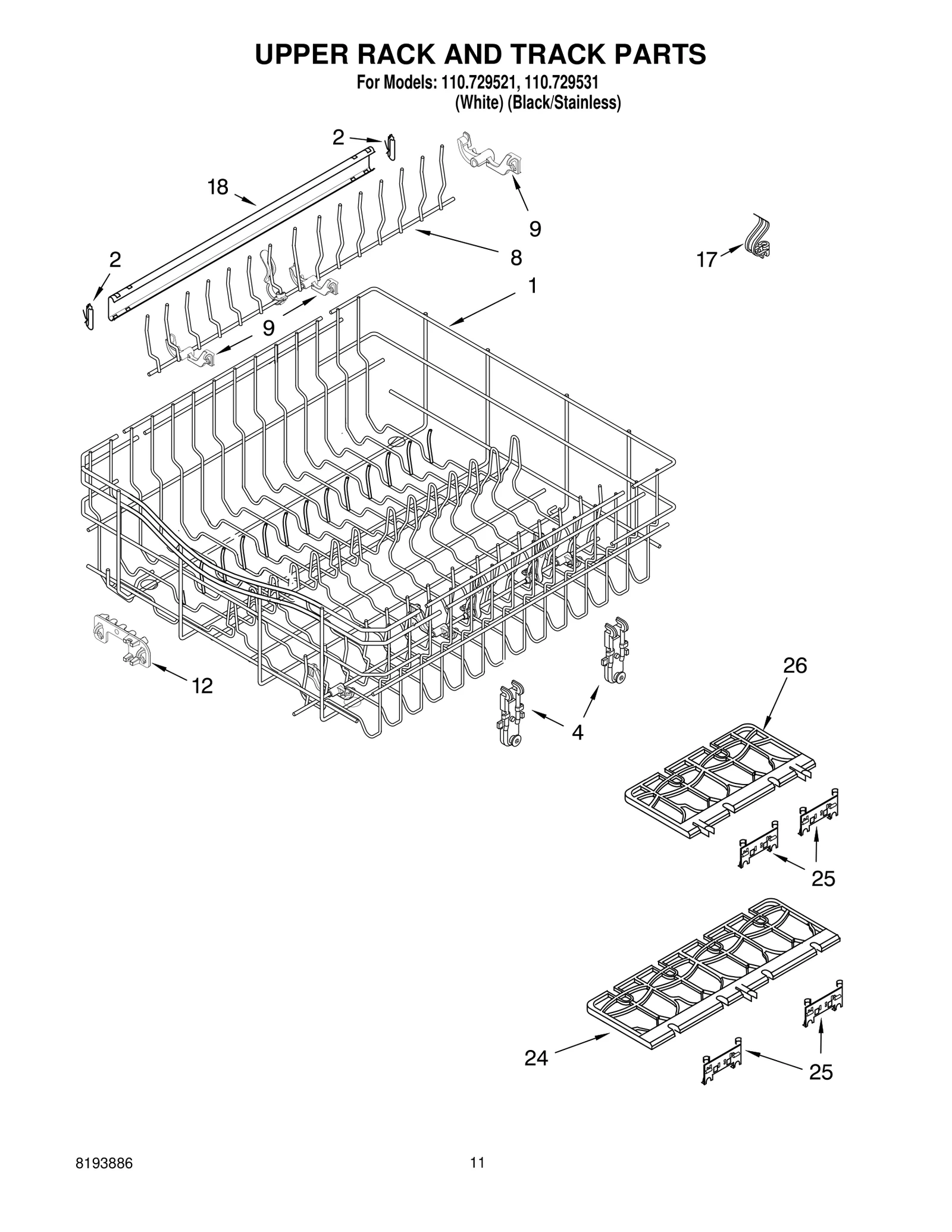 UPPER RACK AND TRACK PARTS