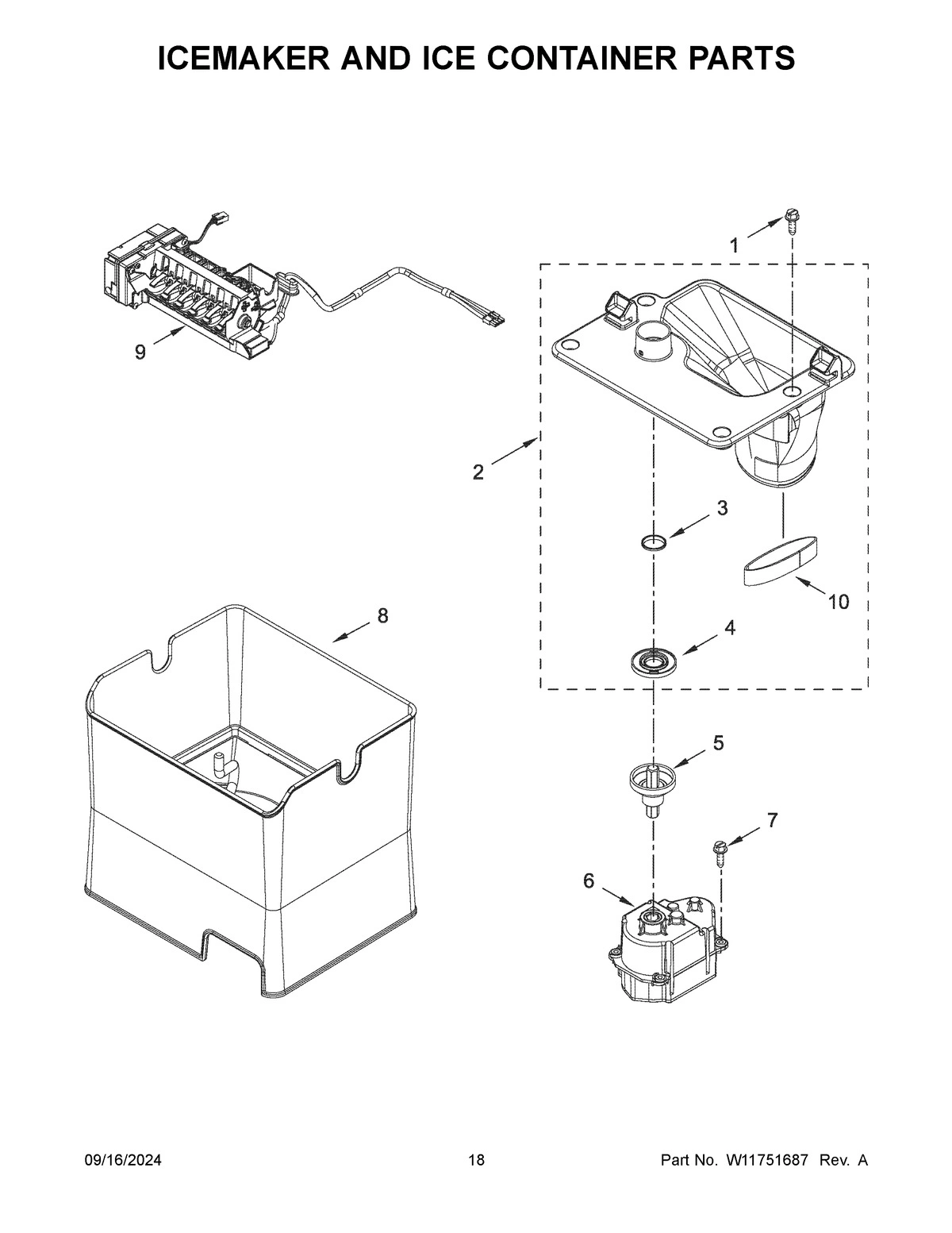 10 - ICEMAKER AND ICE CONTAINER PARTS