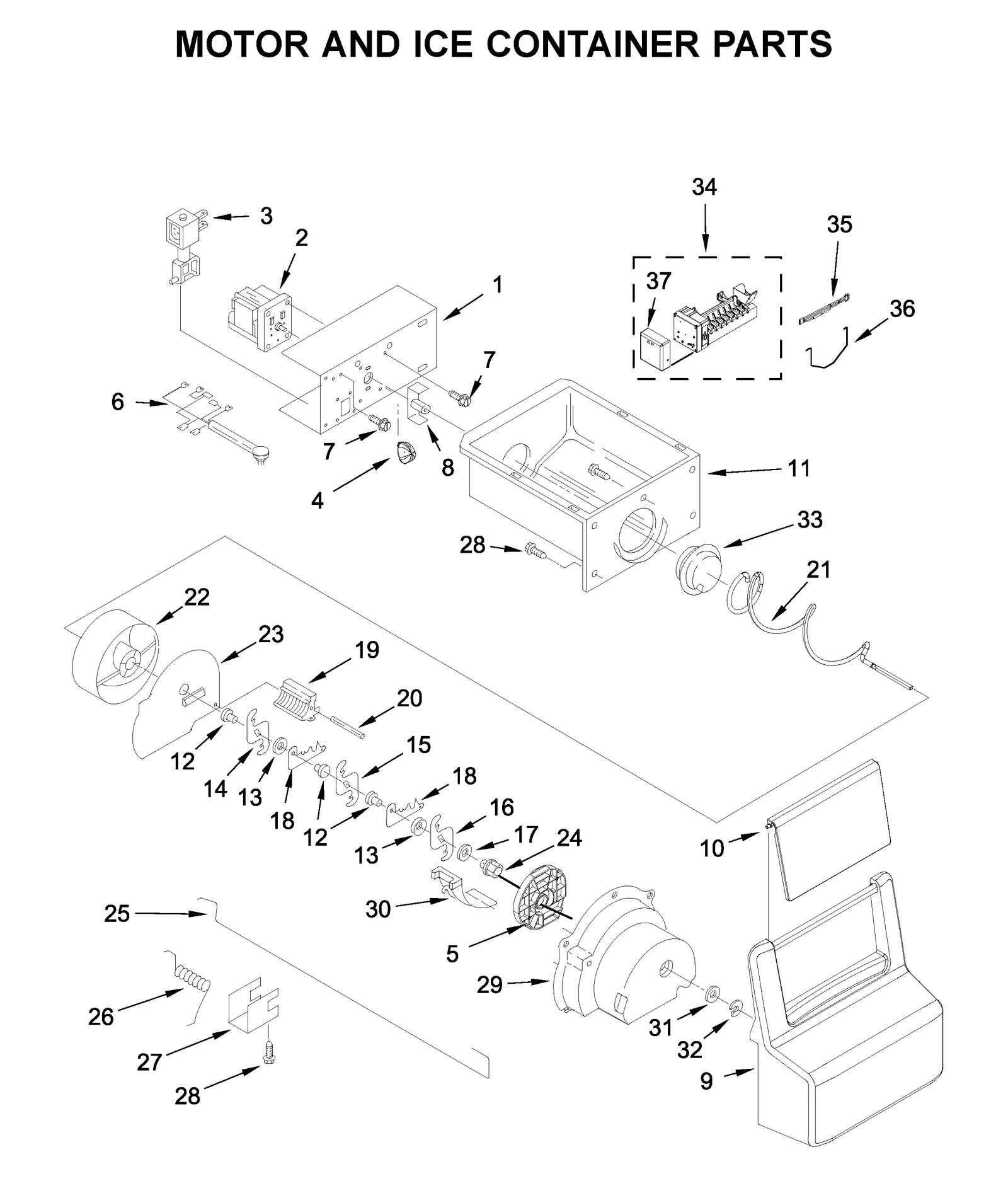 MOTOR AND ICE CONTAINER PARTS