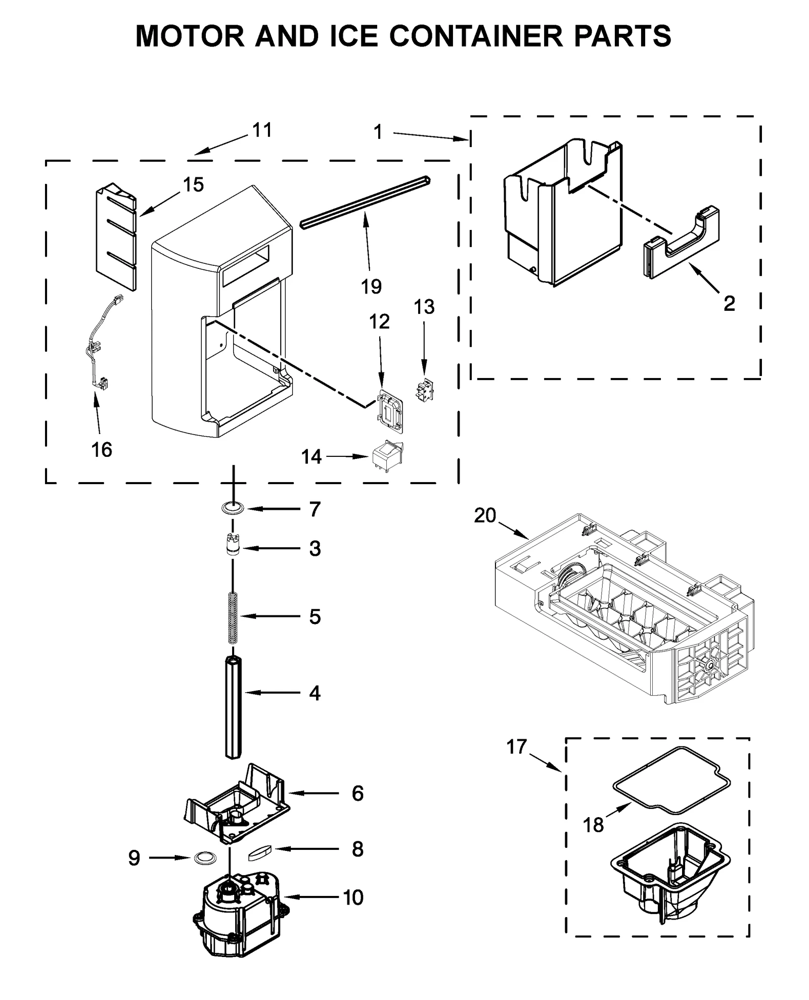 MOTOR AND ICE CONTAINER PARTS