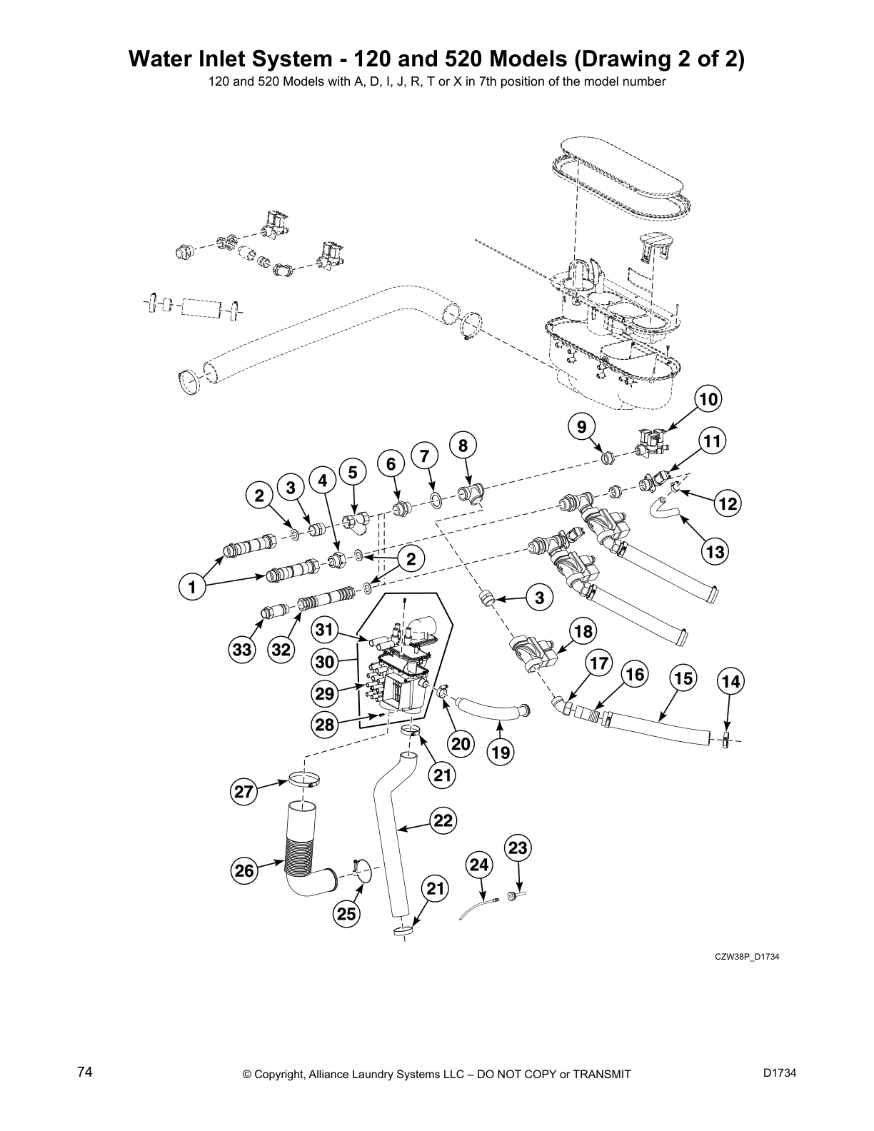 Water Inlet System - 120 and 520 Models (Drawing 2 of 2)