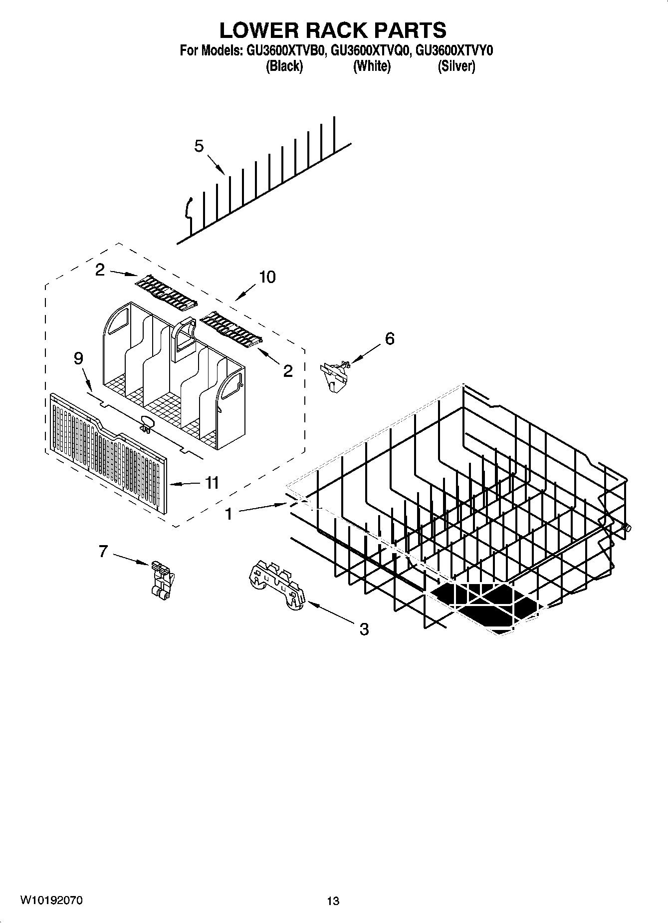 10 - LOWER RACK PARTS, OPTIONAL PARTS (NOT INCLUDED)