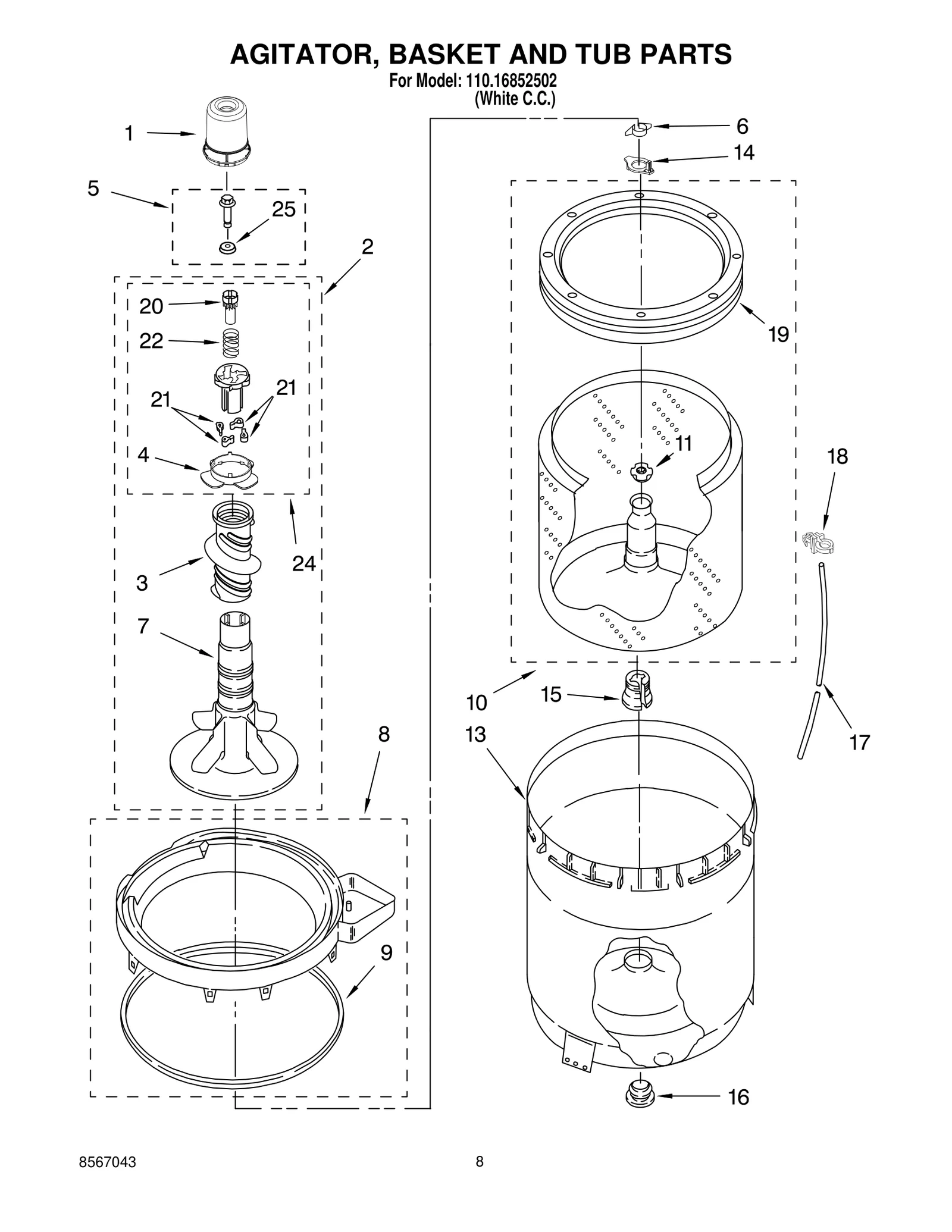 AGITATOR, BASKET AND TUB PARTS
