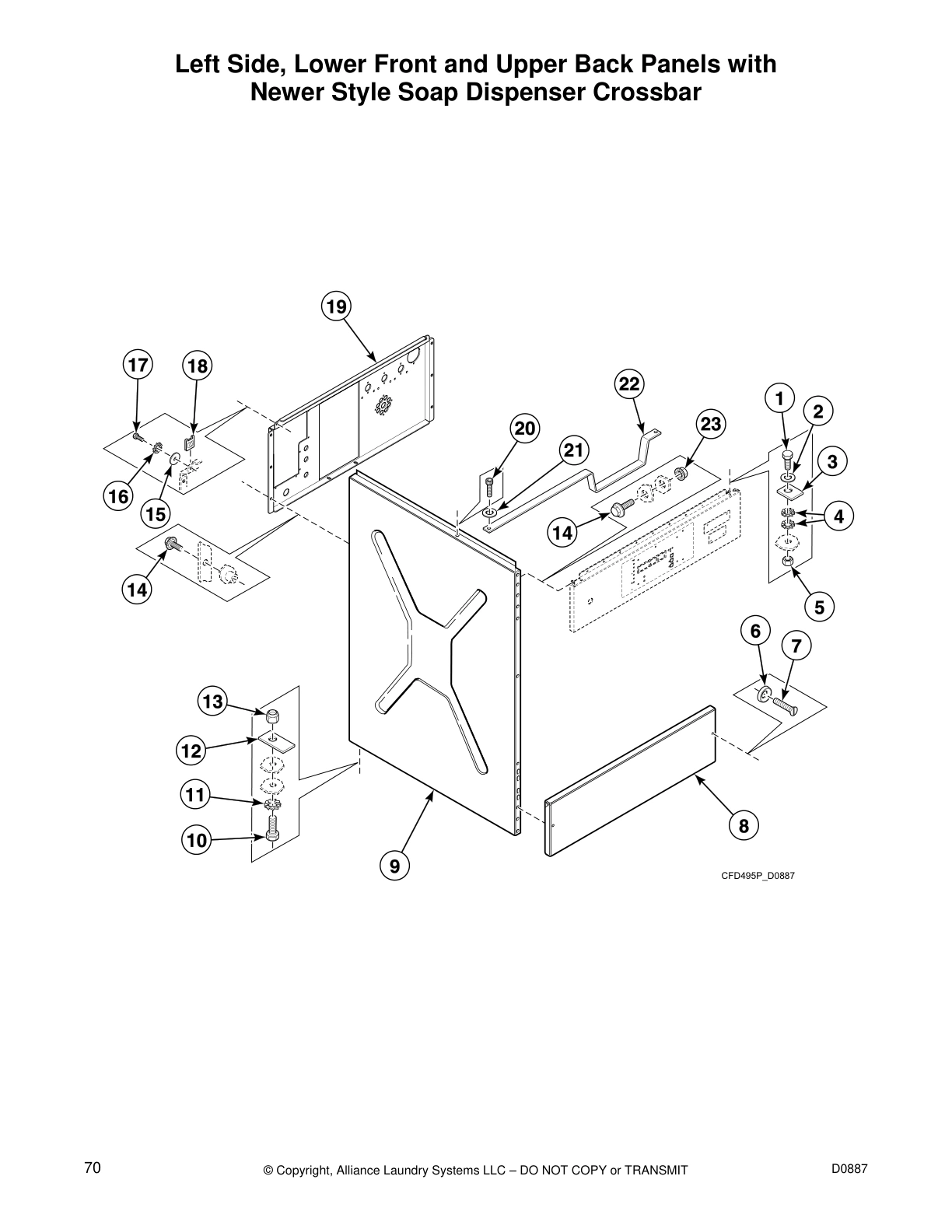 Left Side, Lower Front and Upper Back Panels with 
Newer Style Soap Dispenser Crossbar