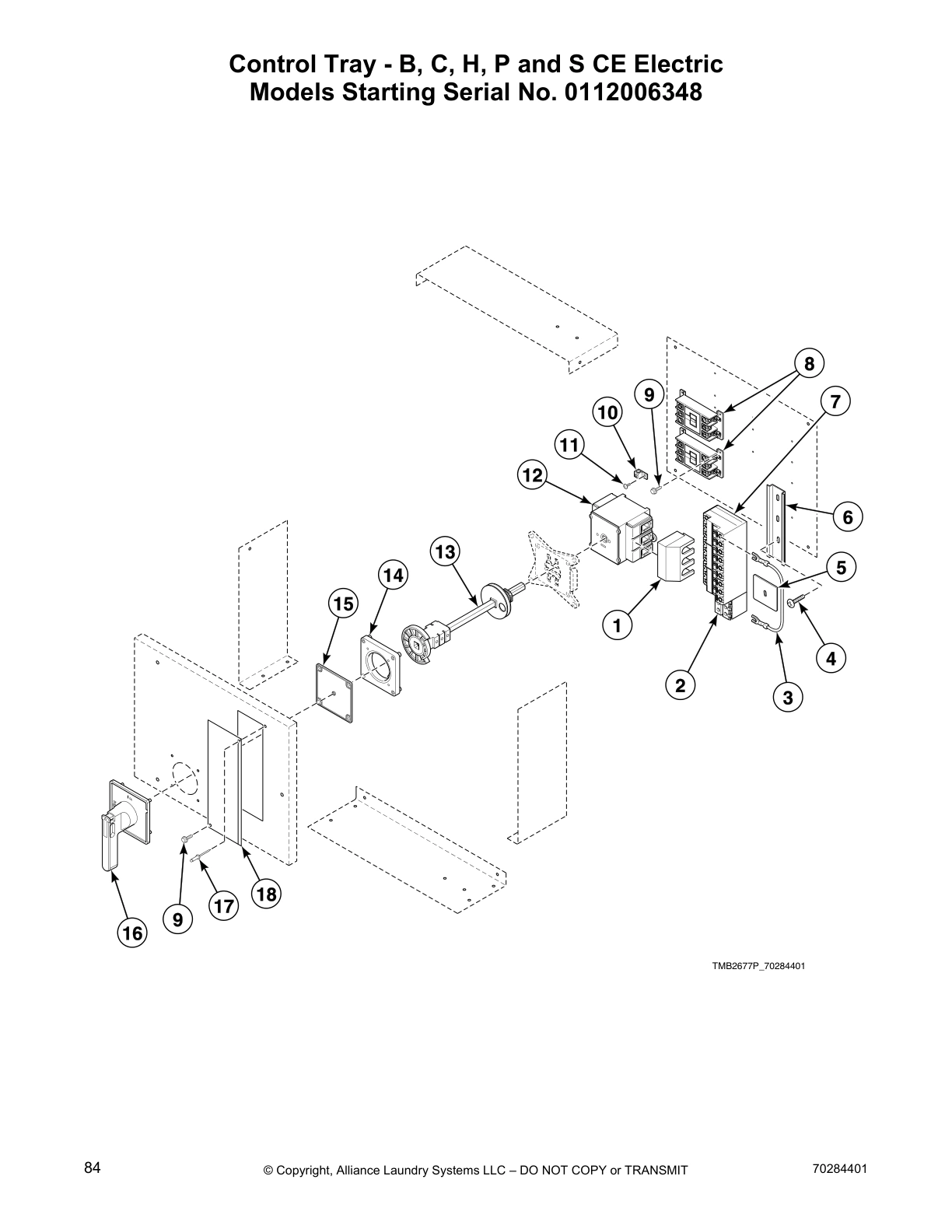 Control Tray - B, C, H, P and S CE Electric
Models Starting Serial No. 0112006348
