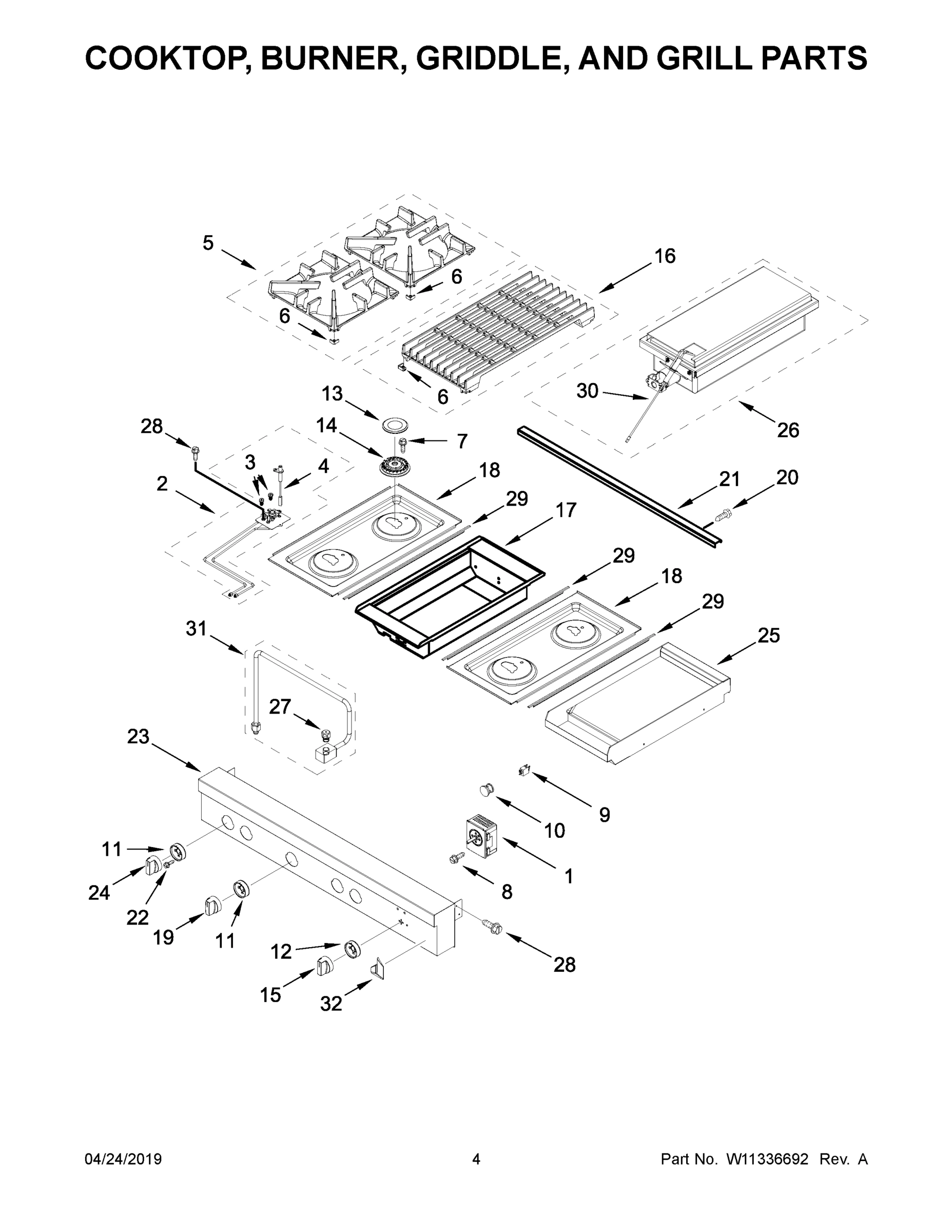 03 - COOKTOP, BURNER, GRIDDLE, AND GRILL PARTS