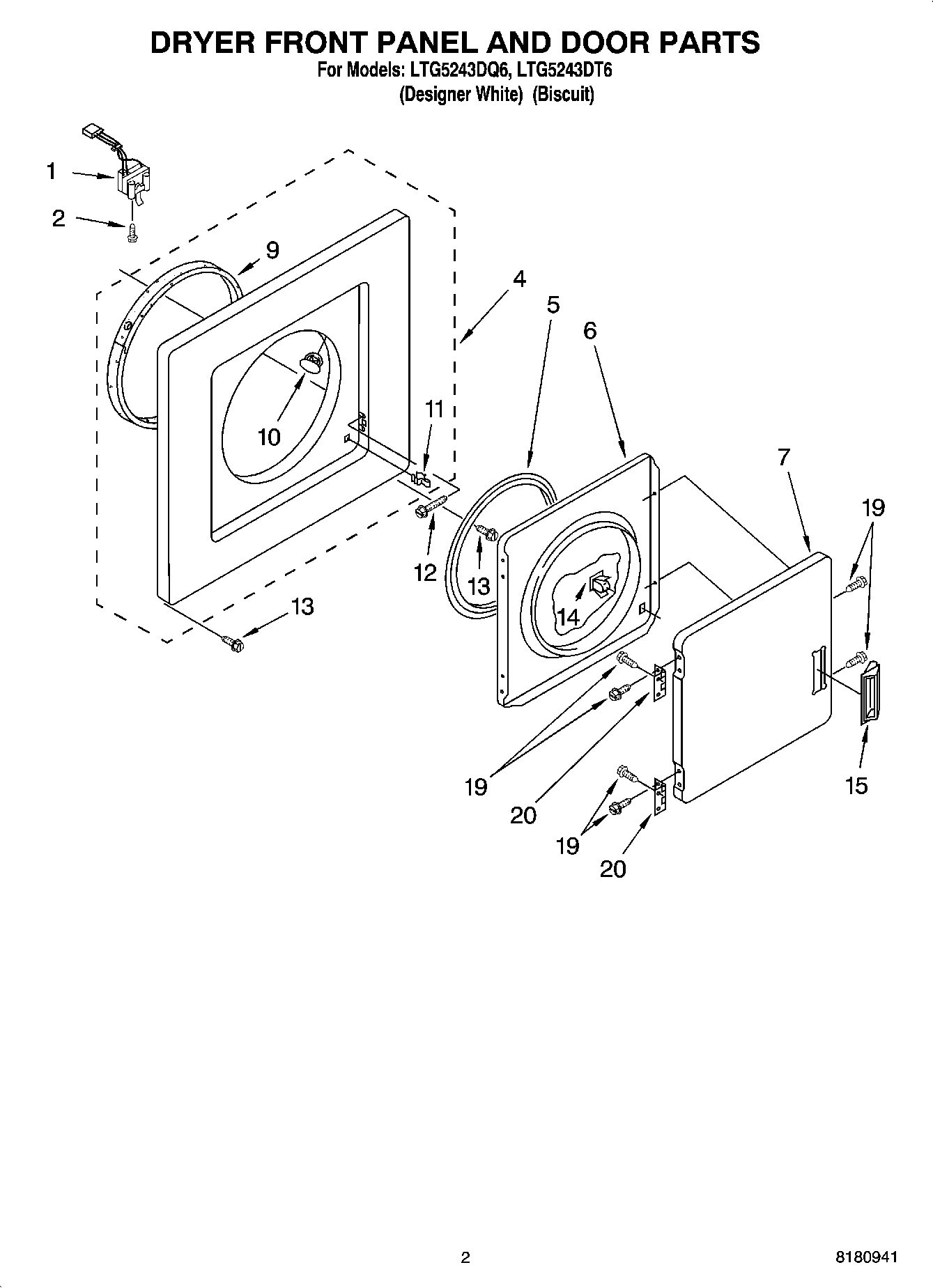 02 - DRYER FRONT PANEL AND DOOR PARTS