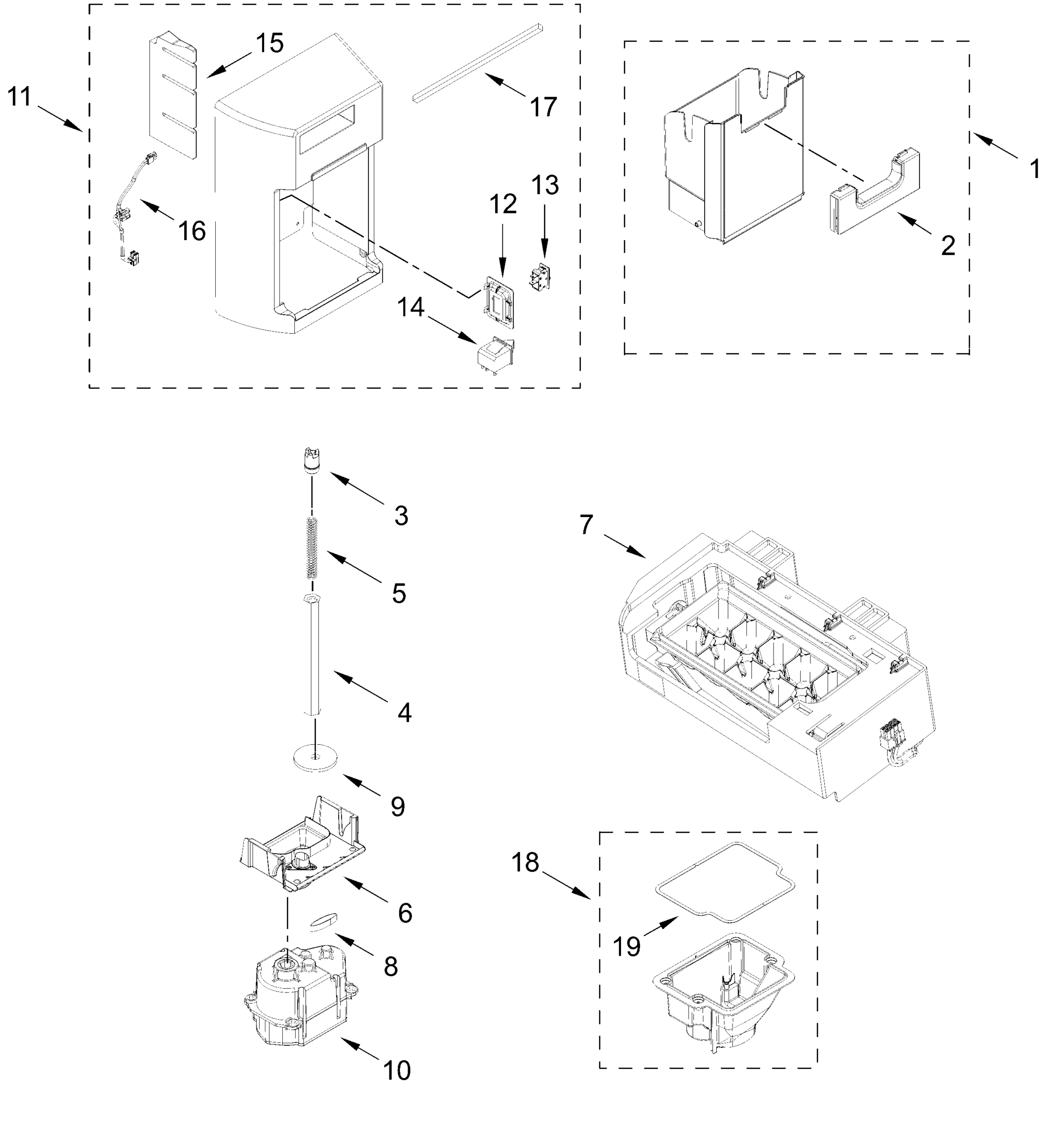 MOTOR AND ICE CONTAINER PARTS