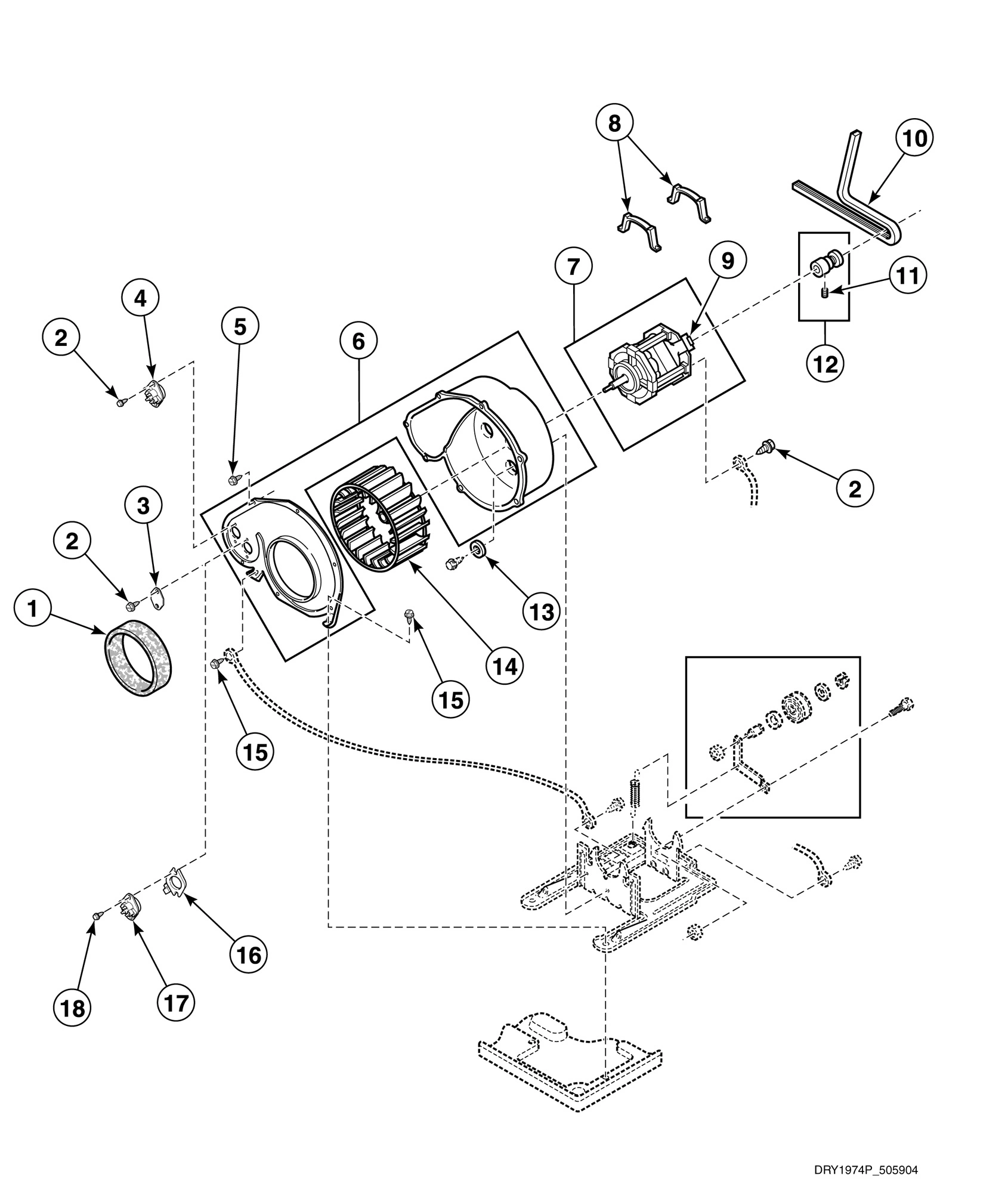 Motor, Exhaust Fan and Belt (Drawing 1 of 2)