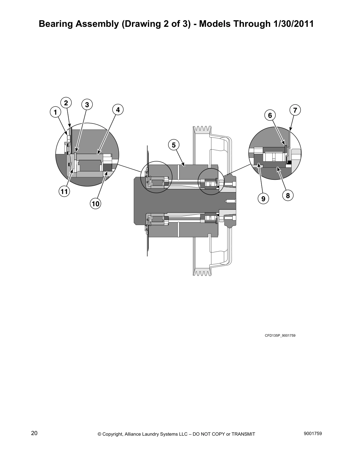 Bearing Assembly (Drawing 2 of 3) - Models Through 1/30/2011