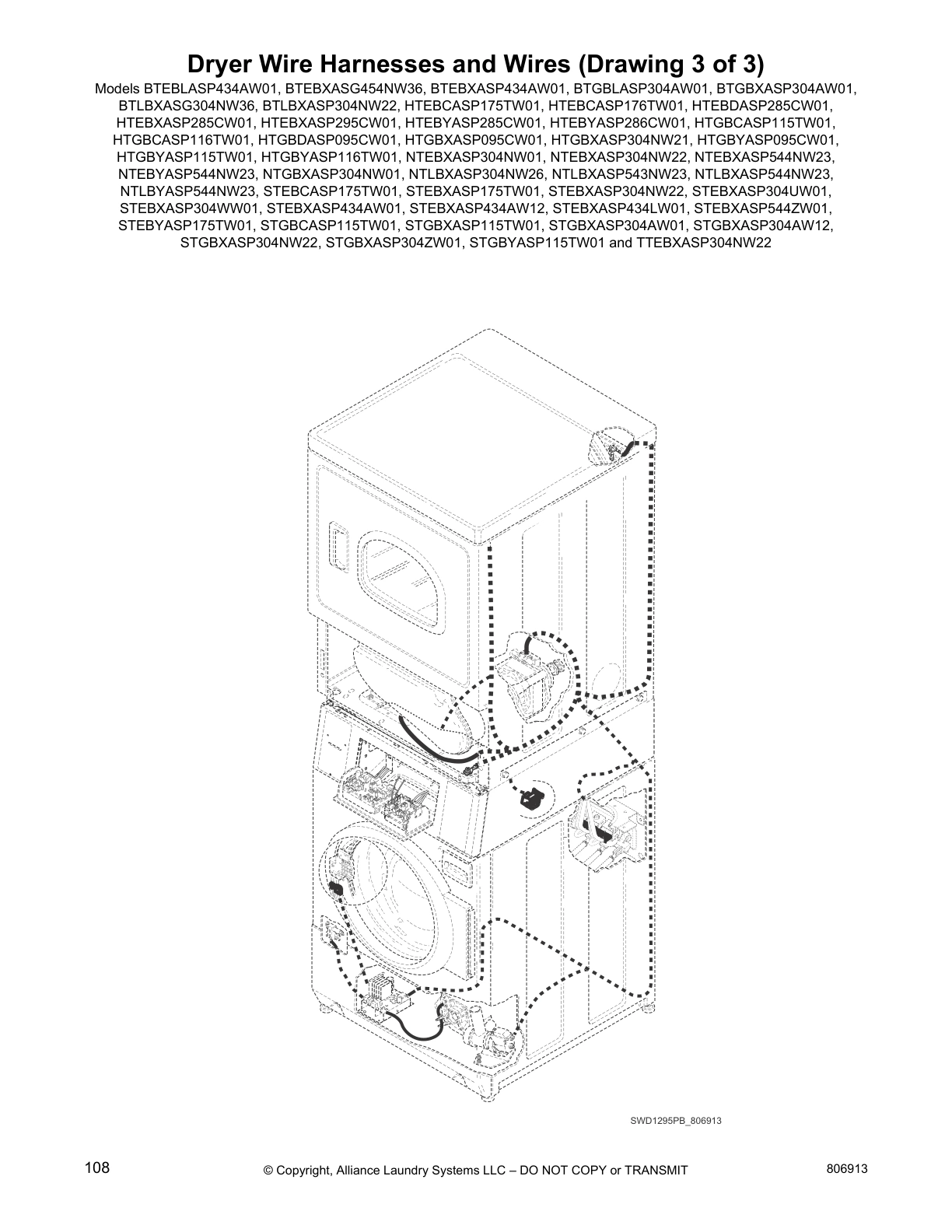 Dryer Wire Harnesses and Wires (Drawing 3 of 3)