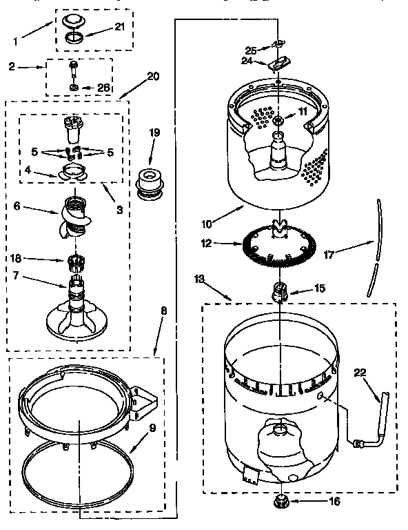 AGITATOR, BASKET AND TUB