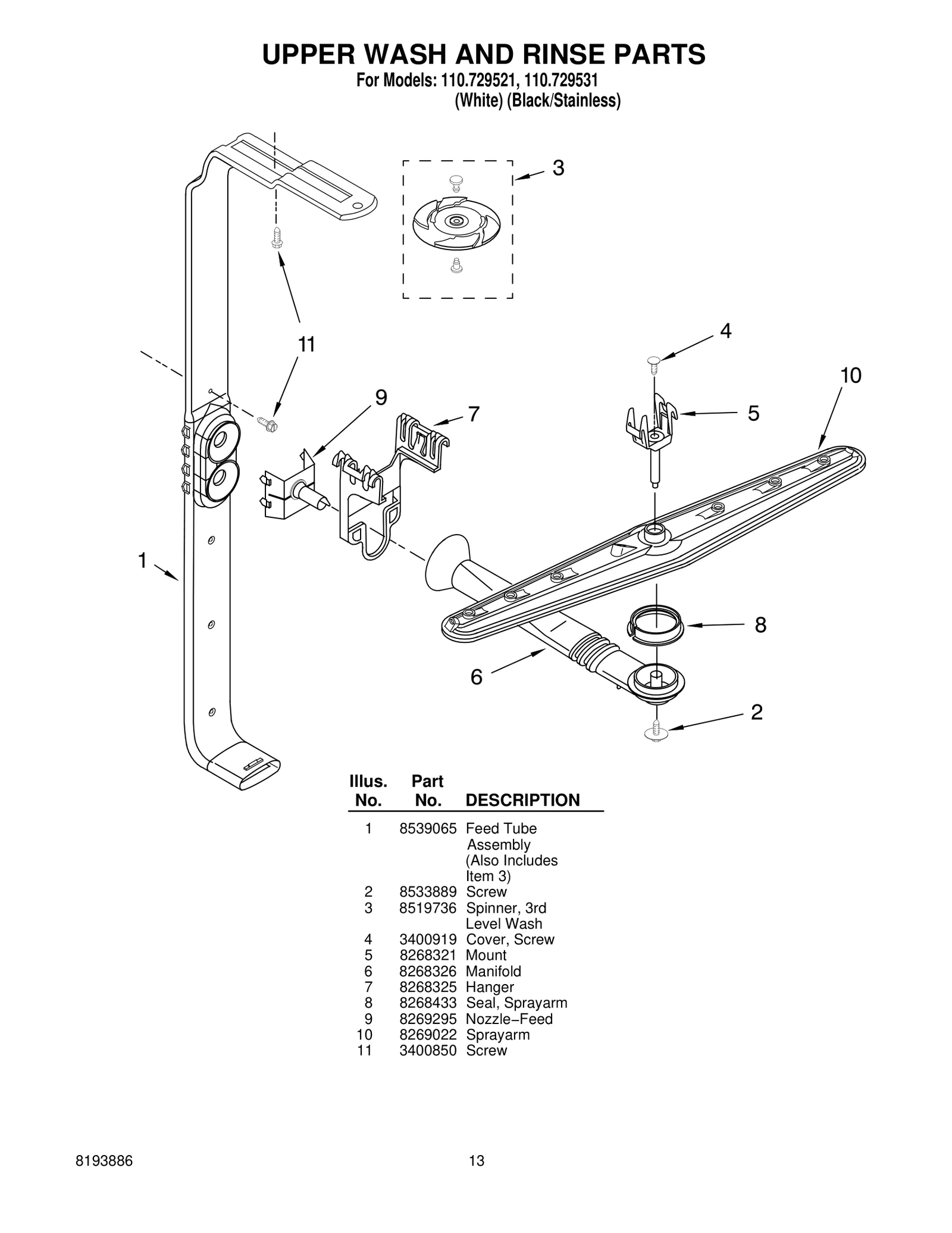 UPPER WASH AND RINSE PARTS