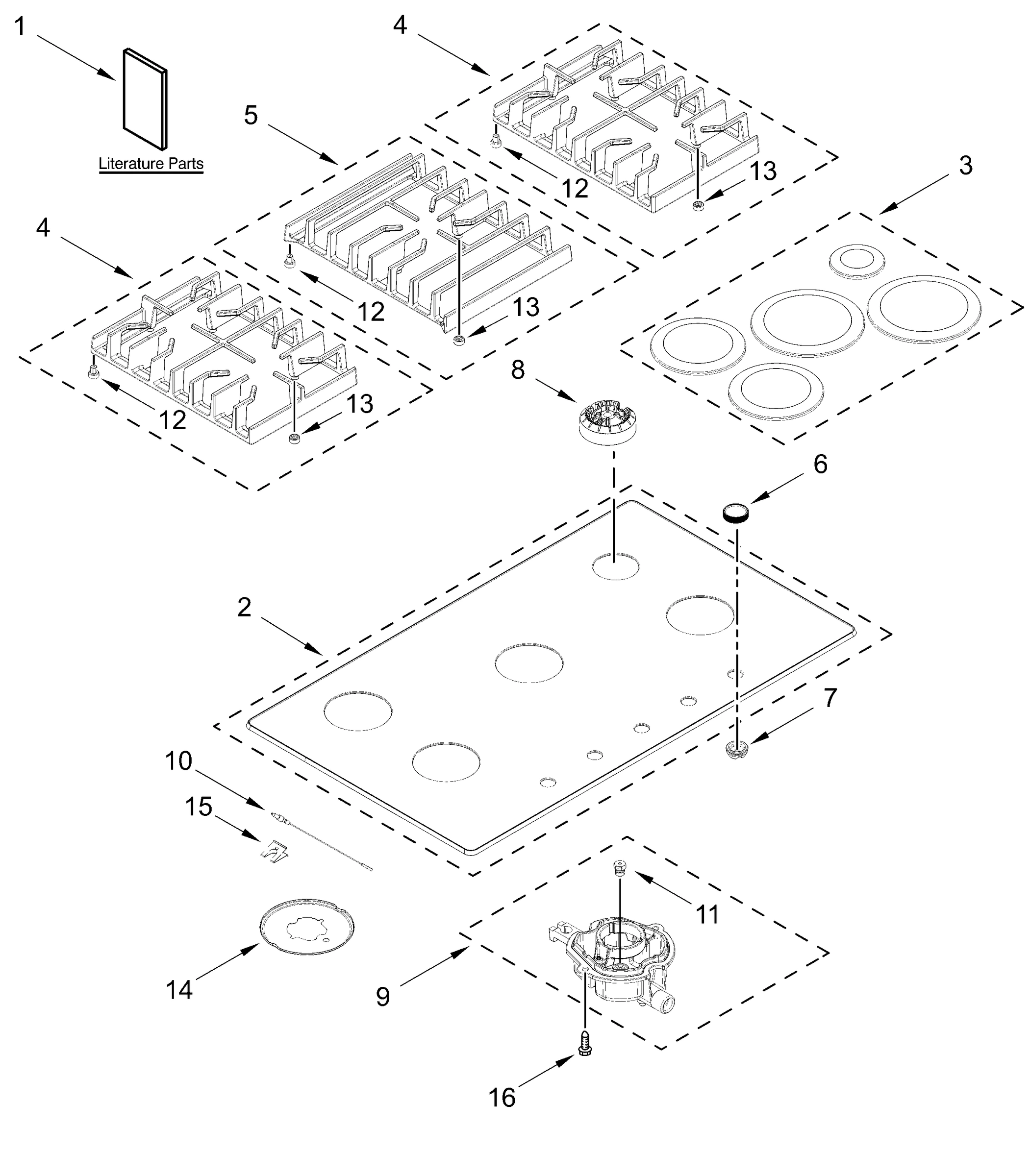 COOKTOP, BURNER AND GRATE PARTS
