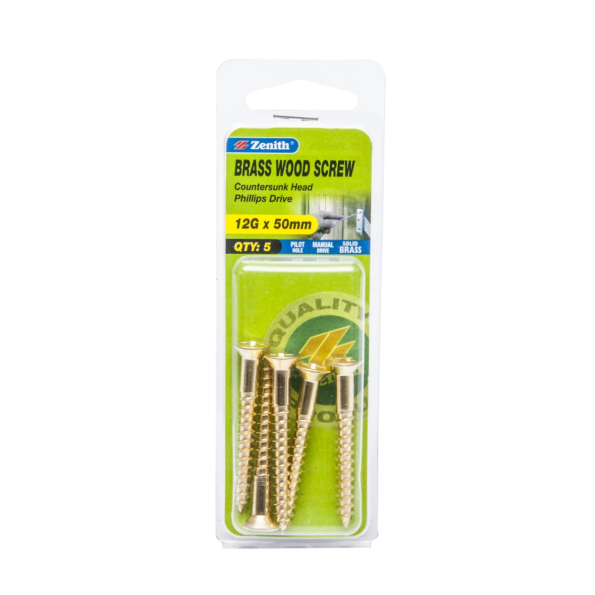 ZENITH® 12G x 50mm Solid Brass, Phillips Drive, Wood Screws – Internal Use – 5 Pack
