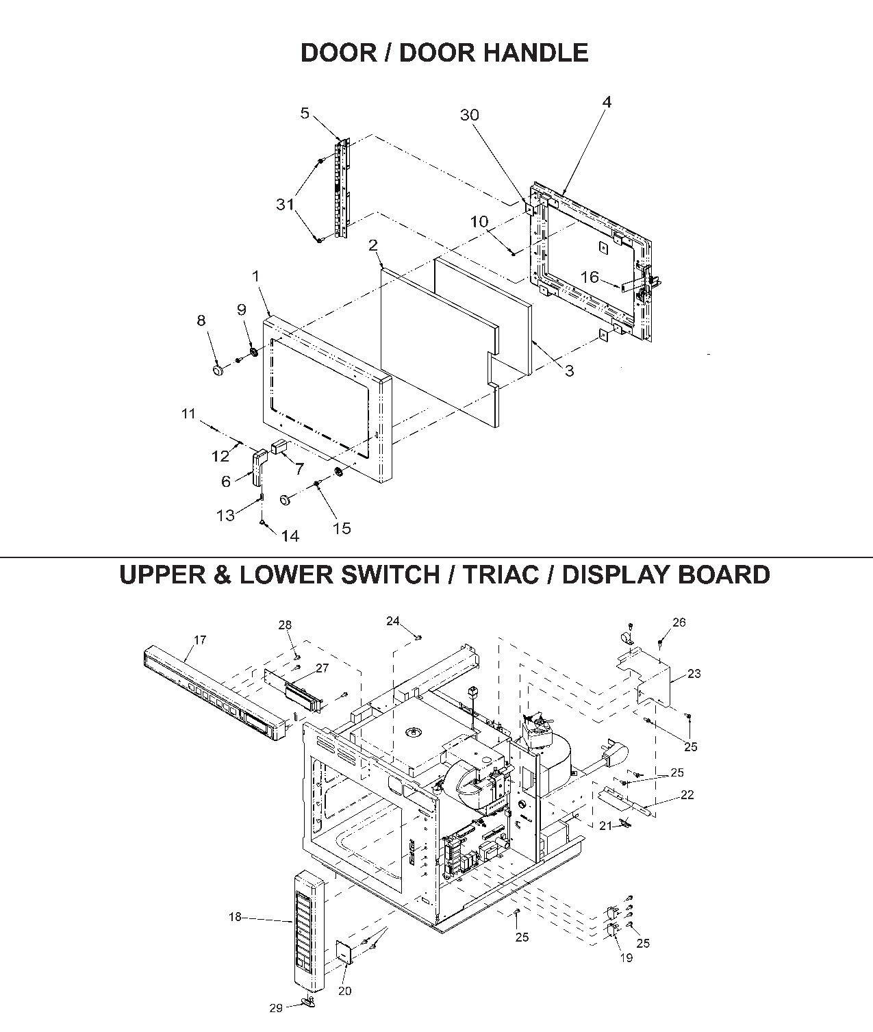 DOOR / HANDLE / UPPER & LOWER SWITCH / TRIAC / DISPLAY BOARD