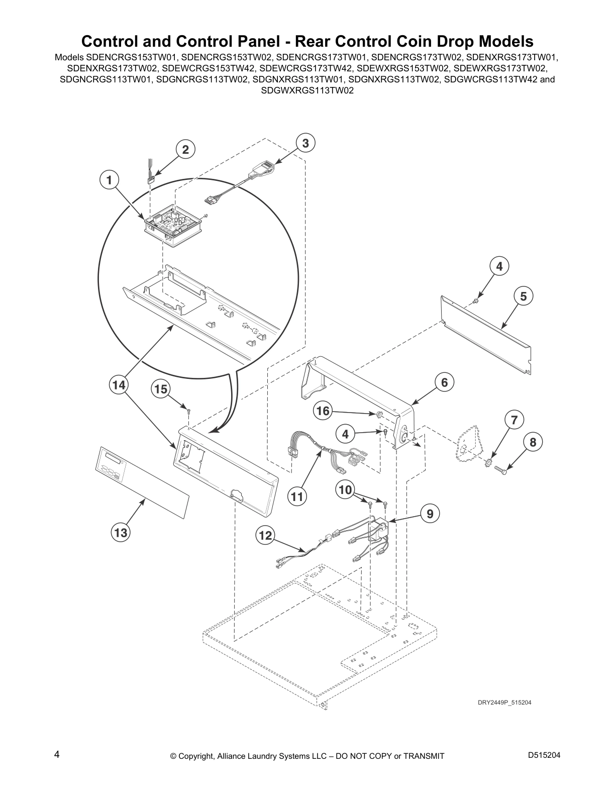 Control and Control Panel - Rear Control Coin Drop Models