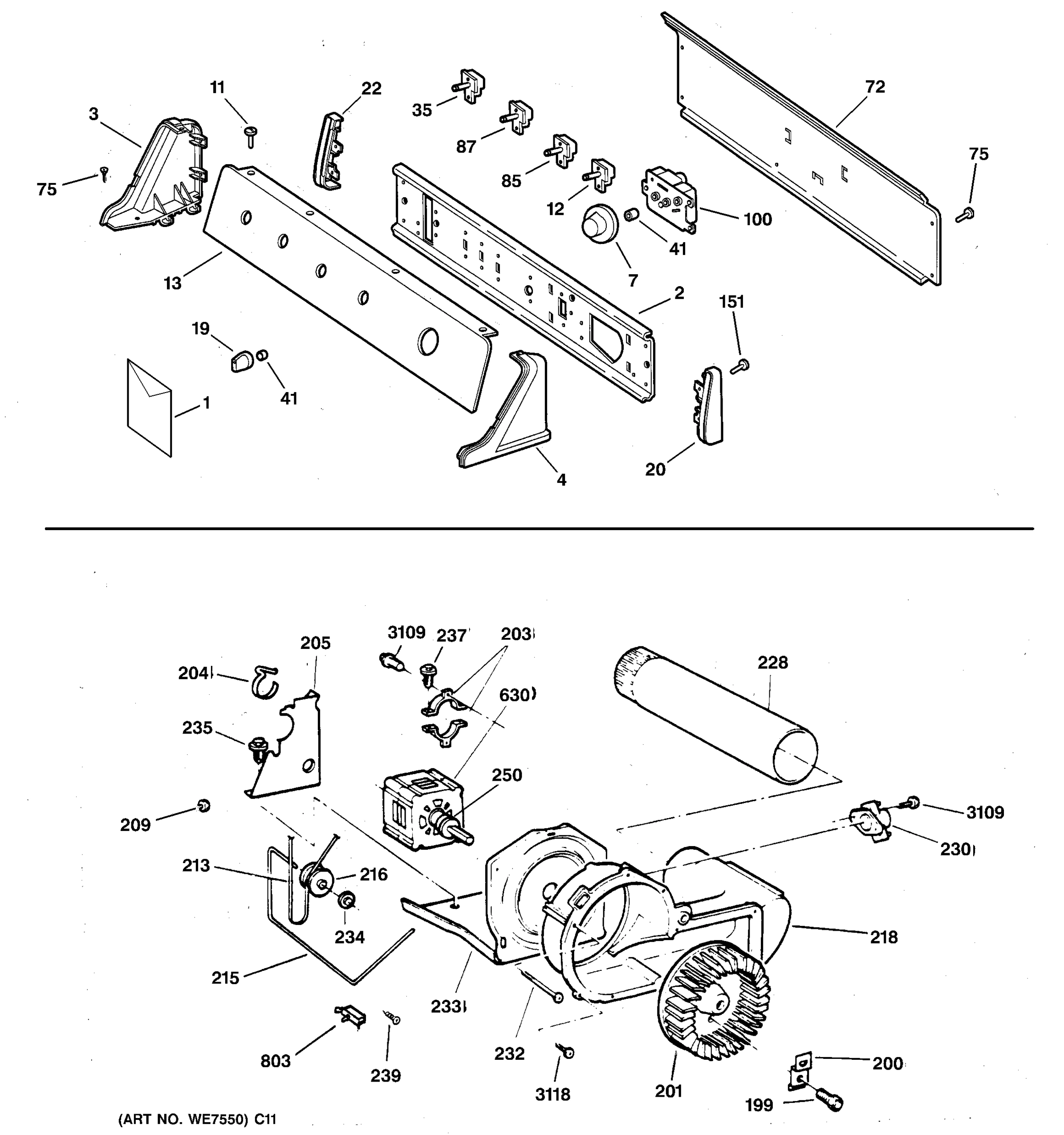 BACKSPLASH, BLOWER & DRIVE ASSEMBLY