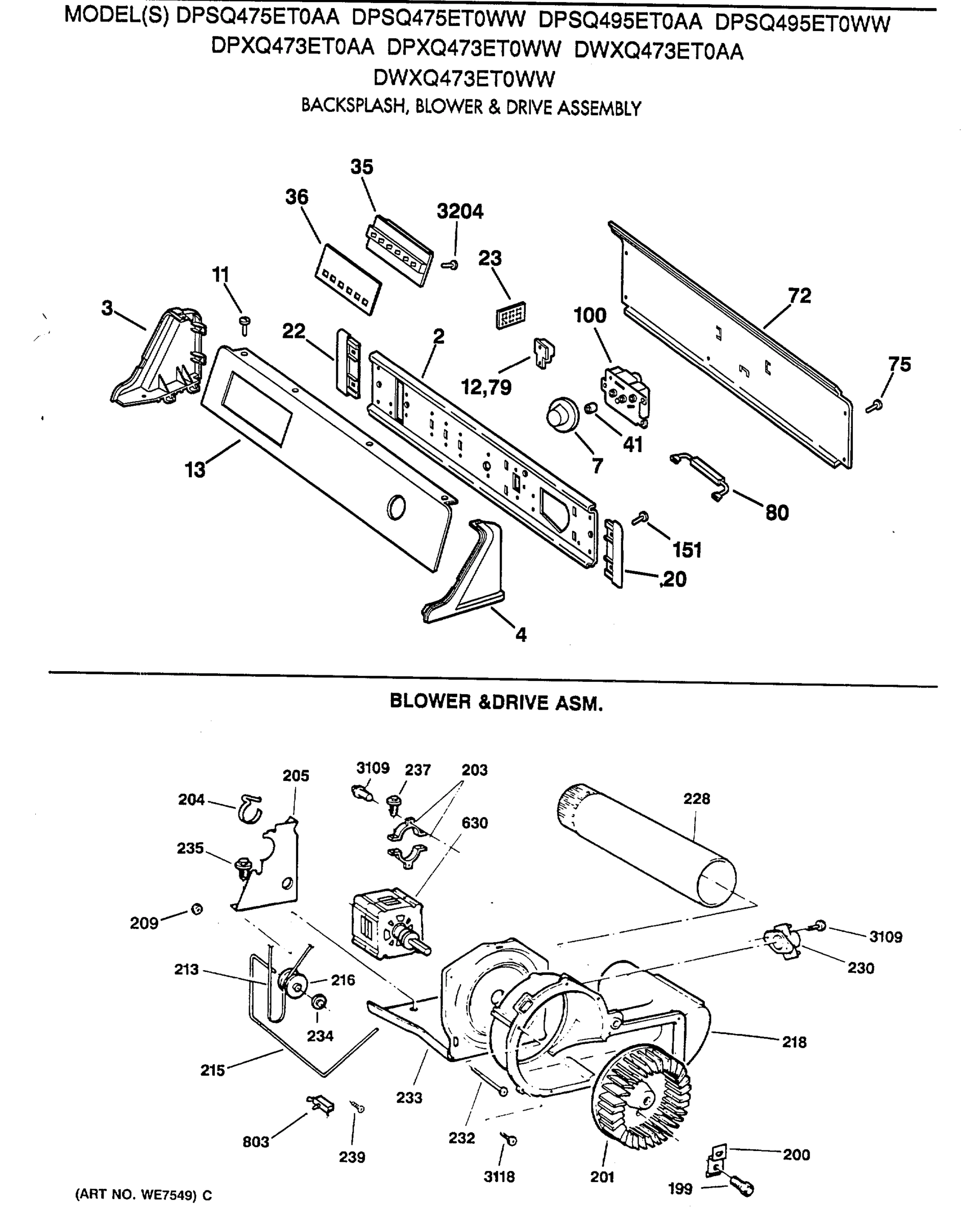 BACKSPLASH, BLOWER & DRIVE ASSEMBLY