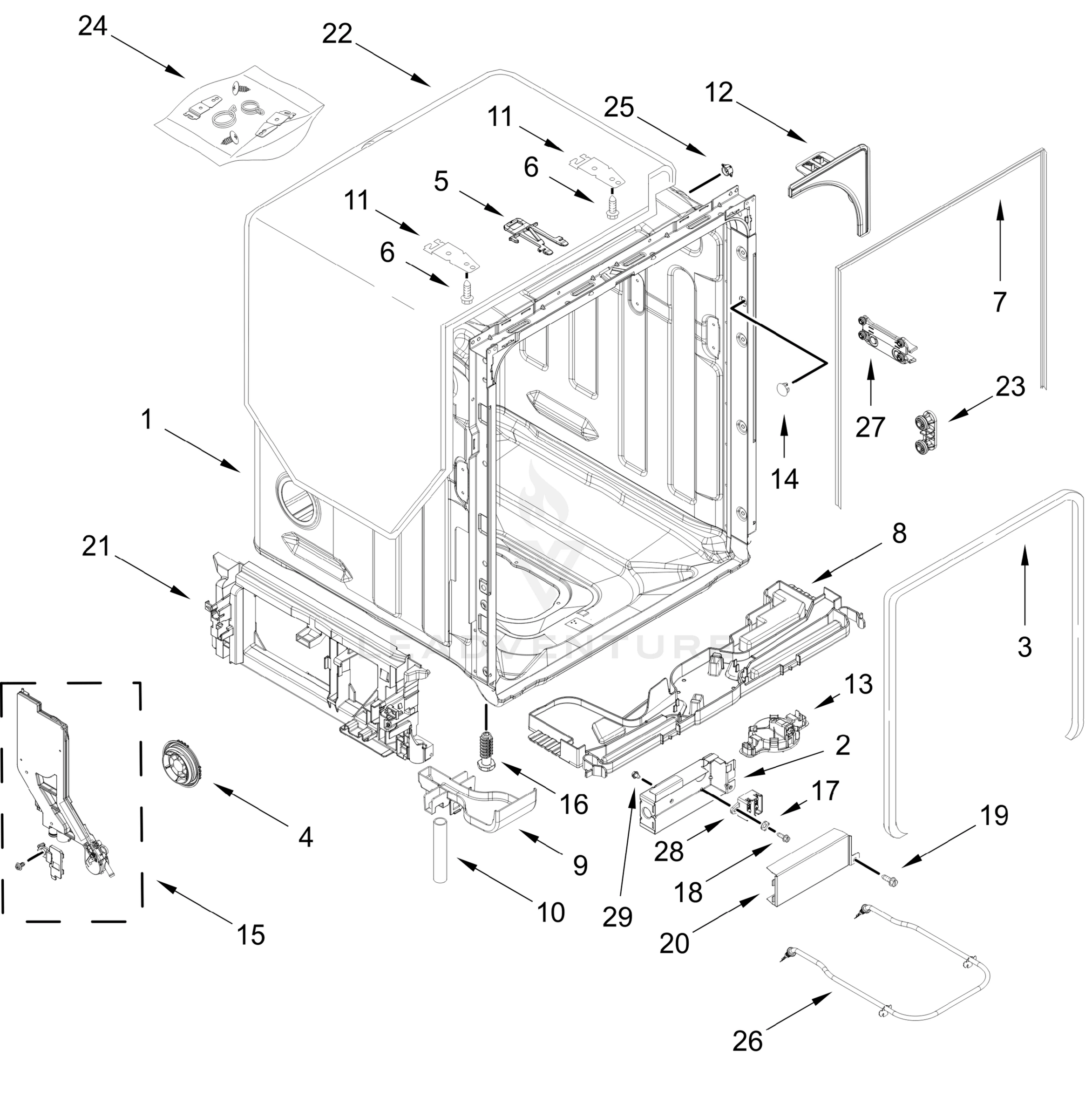 TUB AND FRAME PARTS