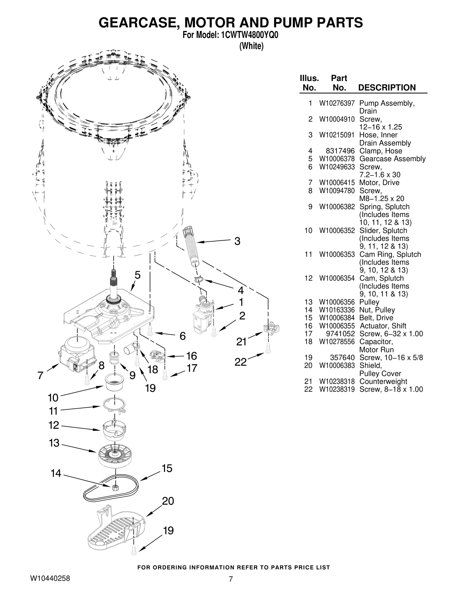 GEARCASE, MOTOR AND PUMP PARTS