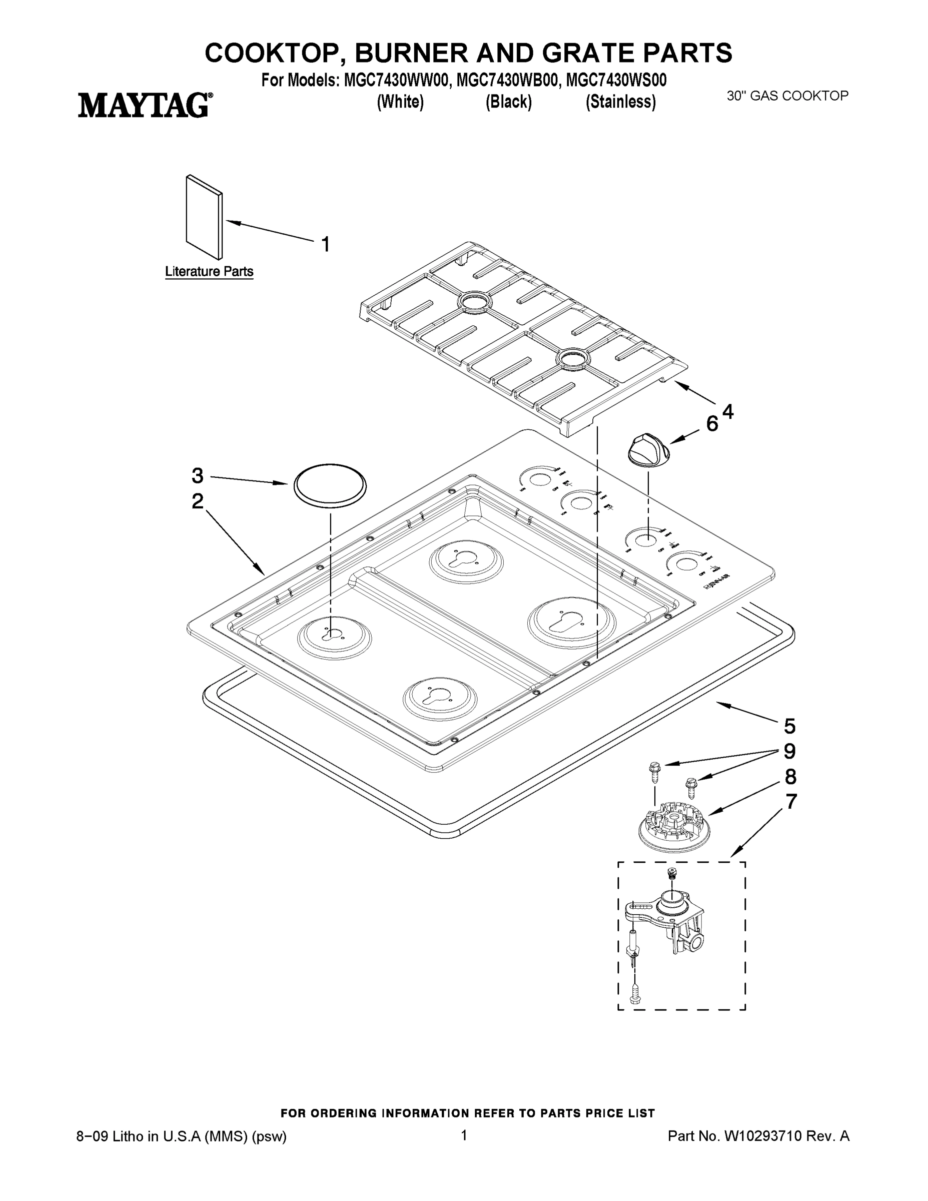 Maytag MGC7430WS00 GAS COOK-TOP Parts List | Reliable Parts