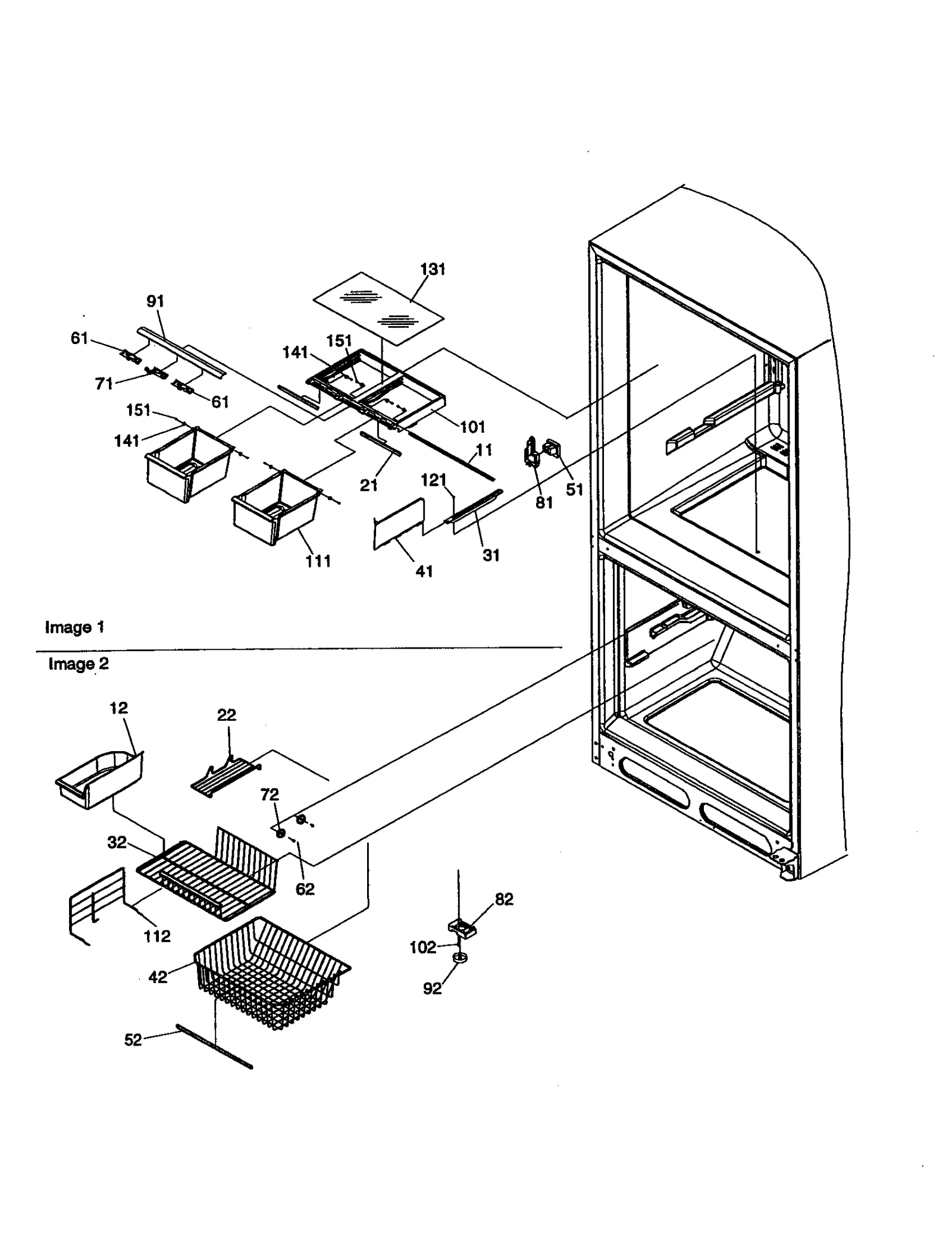 CRISPER AND FREEZER ASSEMBLY