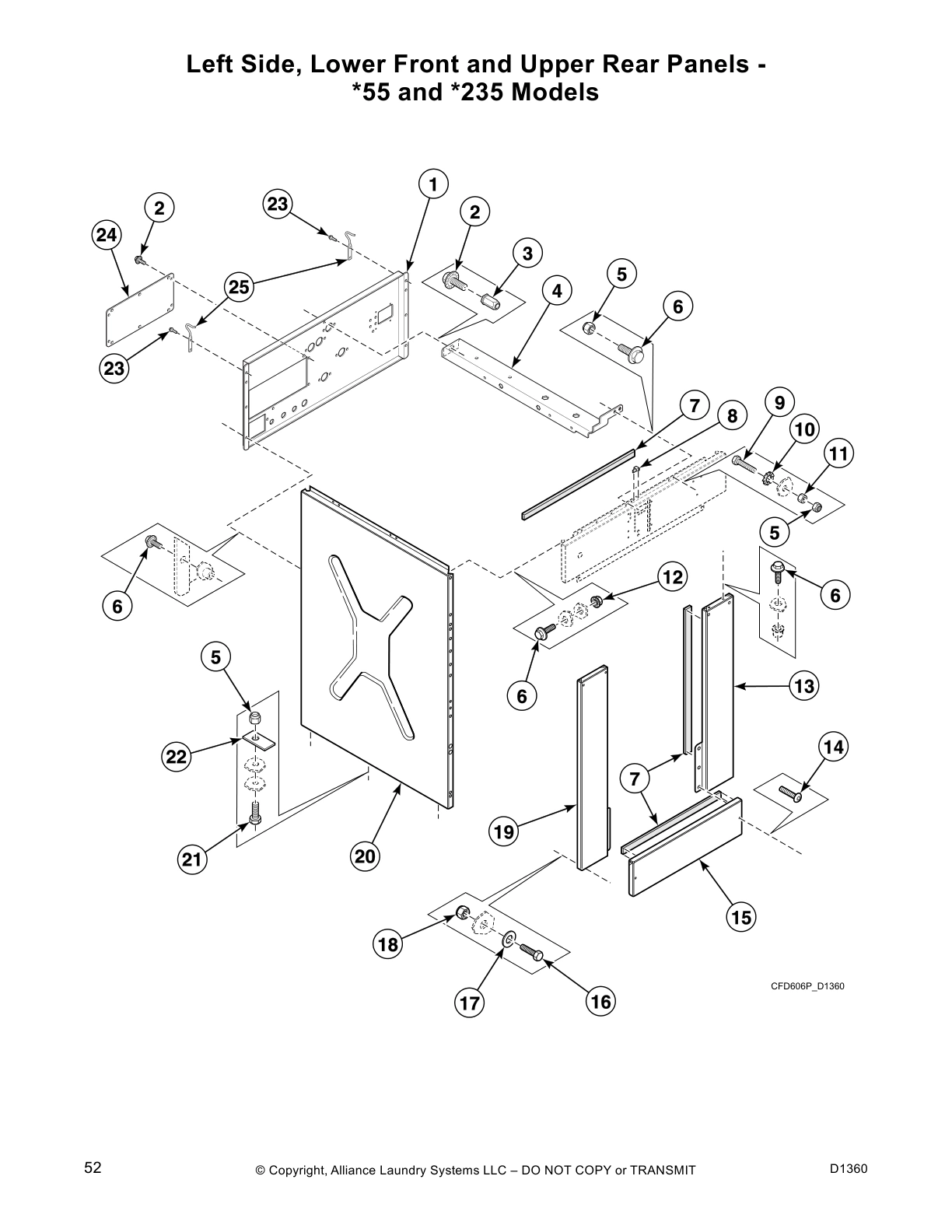 Left Side, Lower Front and Upper Rear Panels -
*55 and *235 Models