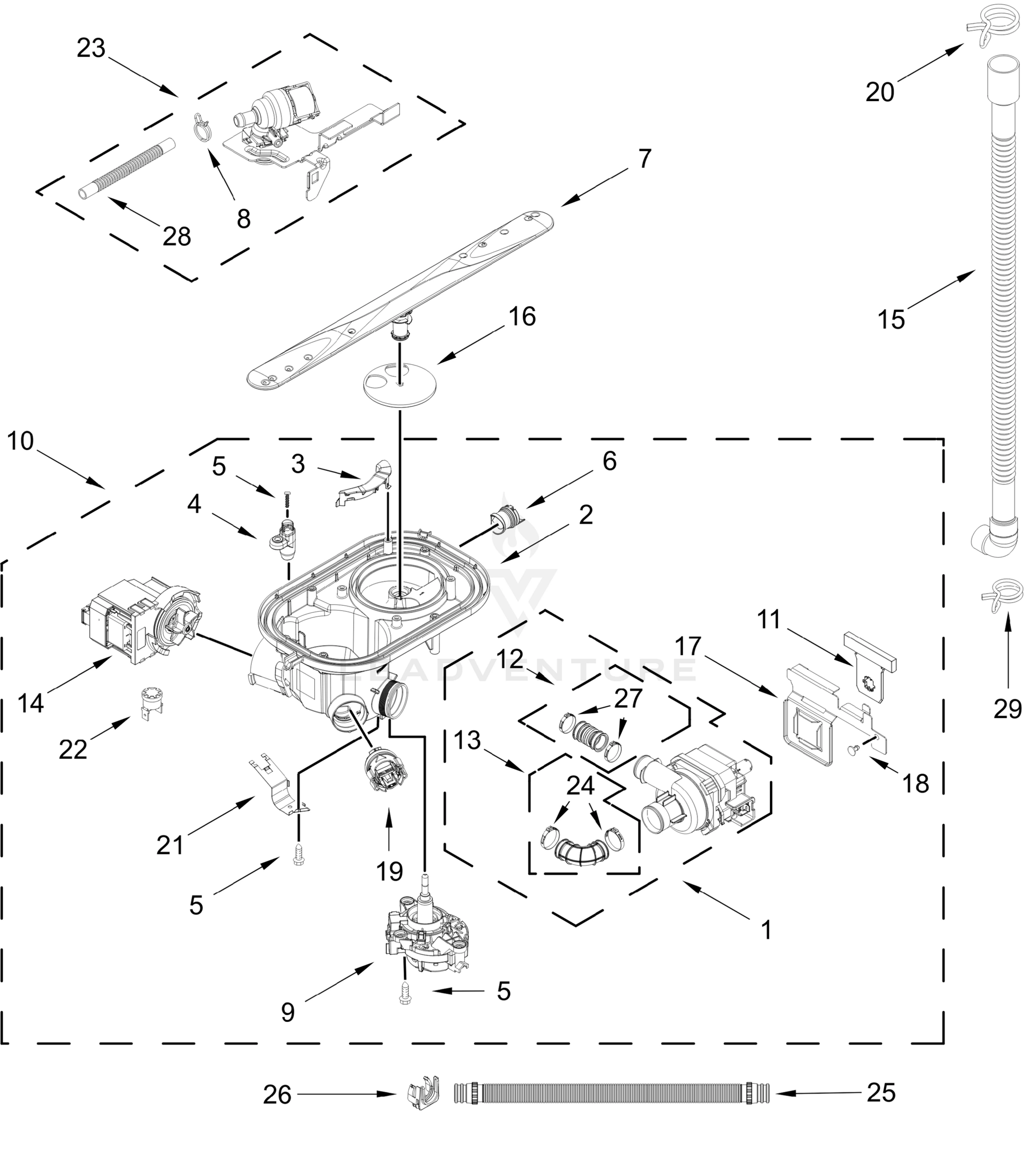 PUMP, WASHARM AND MOTOR PARTS