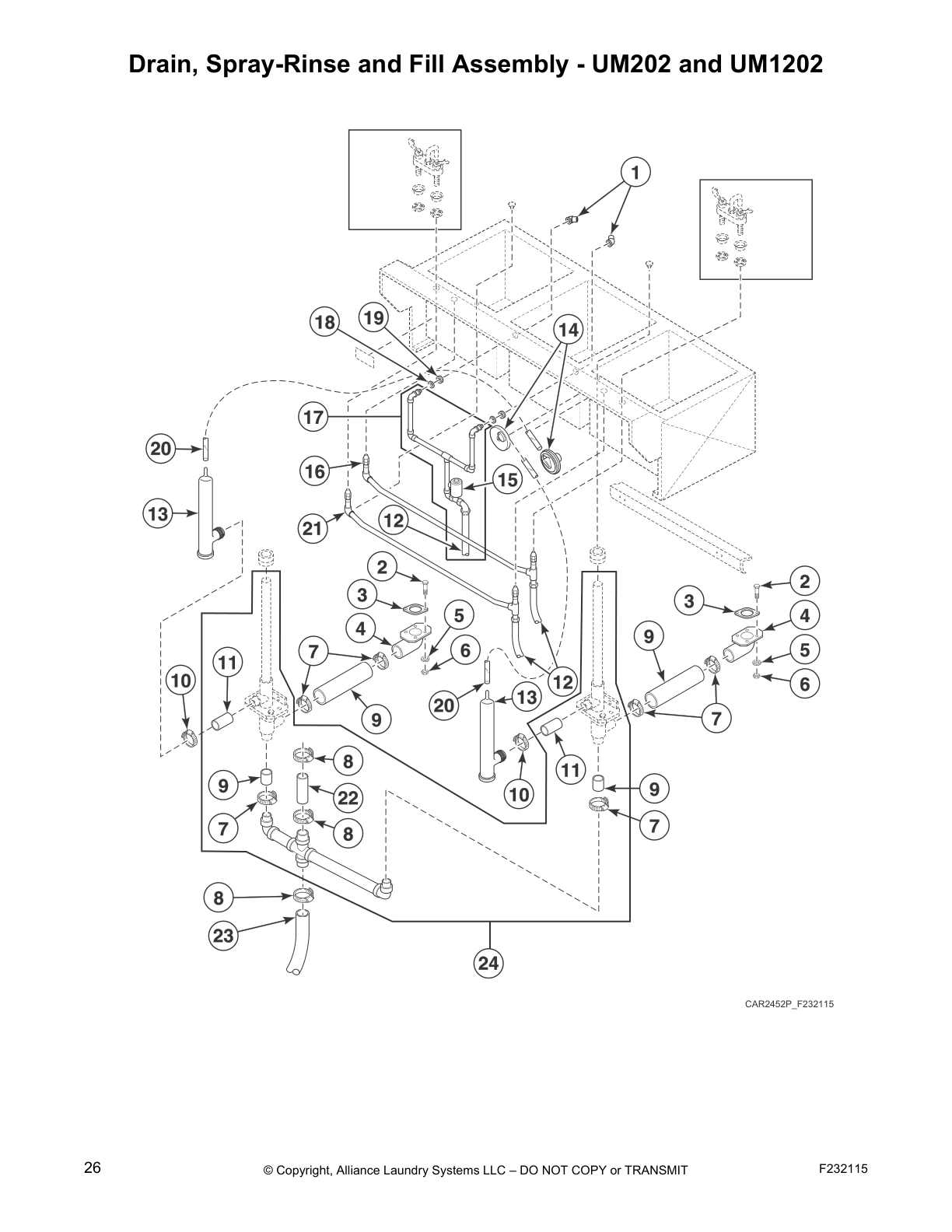 Drain, Spray-Rinse and Fill Assembly - UM202 and UM1202