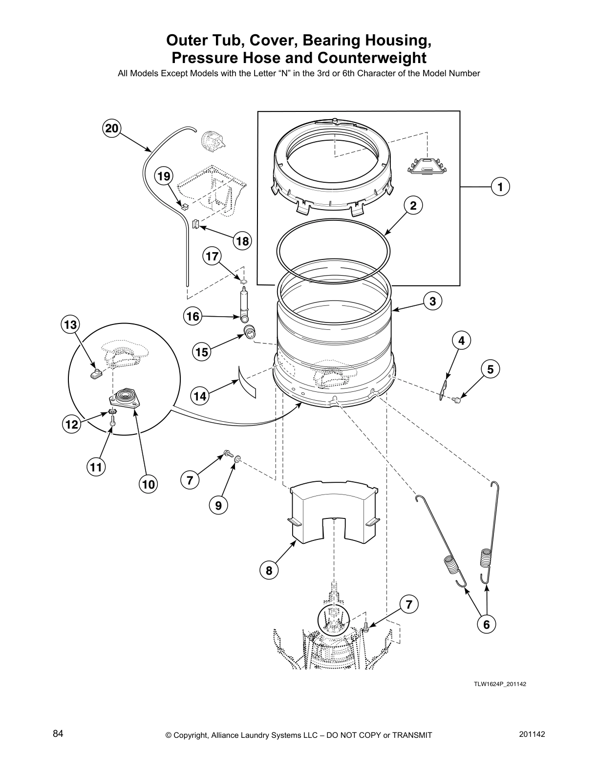 Outer Tub, Cover, Bearing Housing,
Pressure Hose and Counterweight