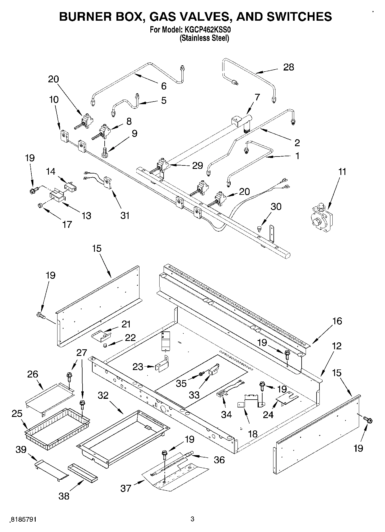 02 - BURNER BOX, GAS VALVES, AND SWITCHES