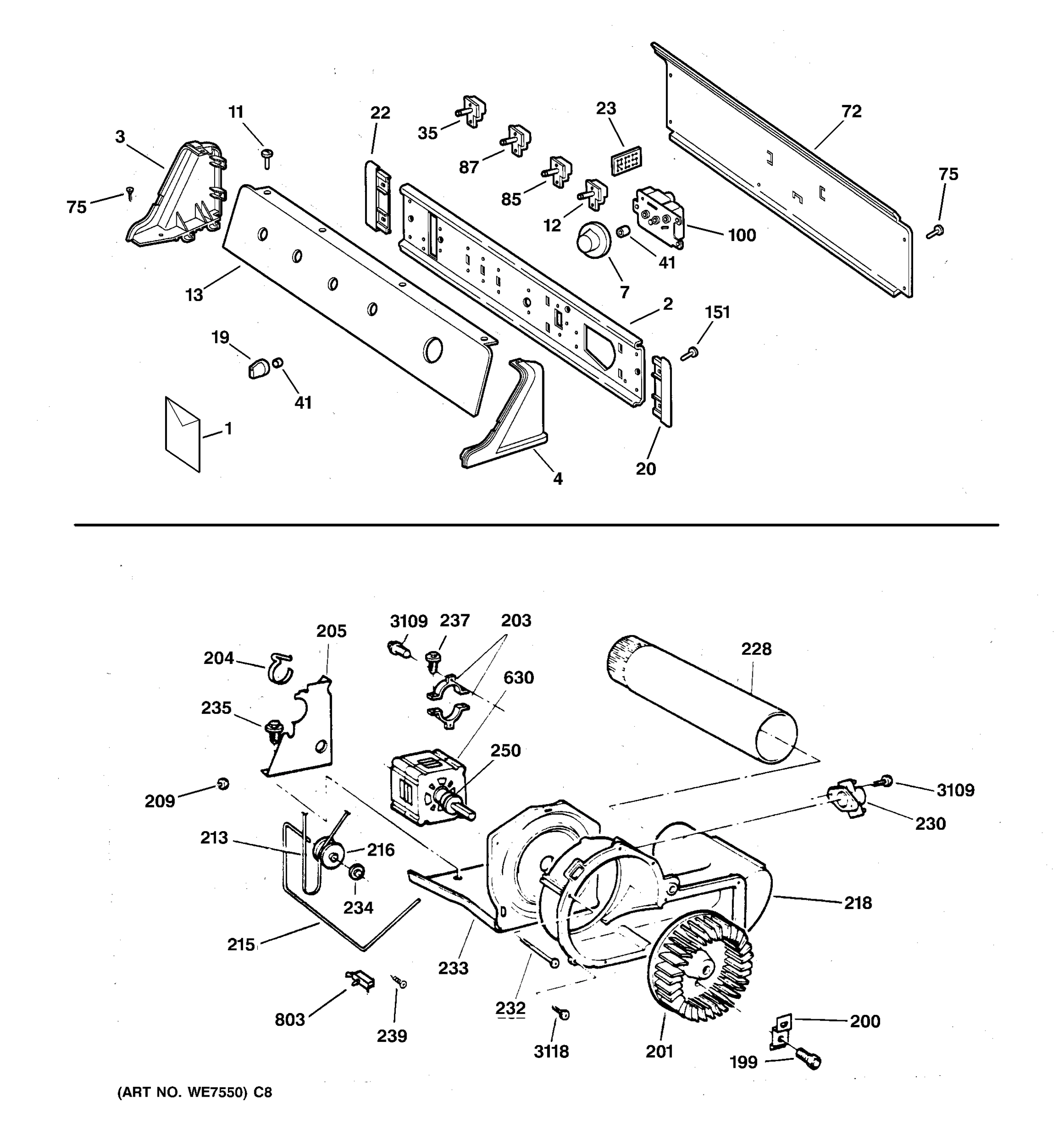 BACKSPLASH, BLOWER & DRIVE ASSEMBLY