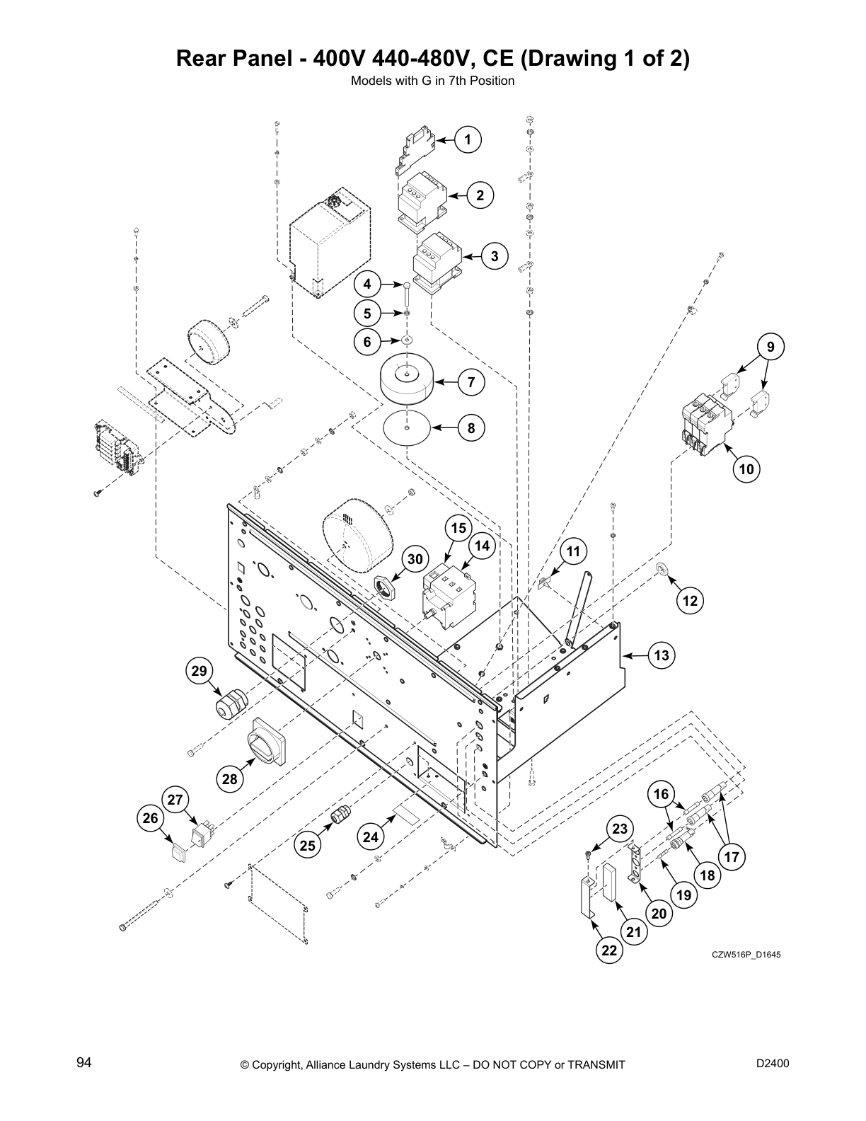 Rear Panel - 400V 440-480V, CE (Drawing 1 of 2)