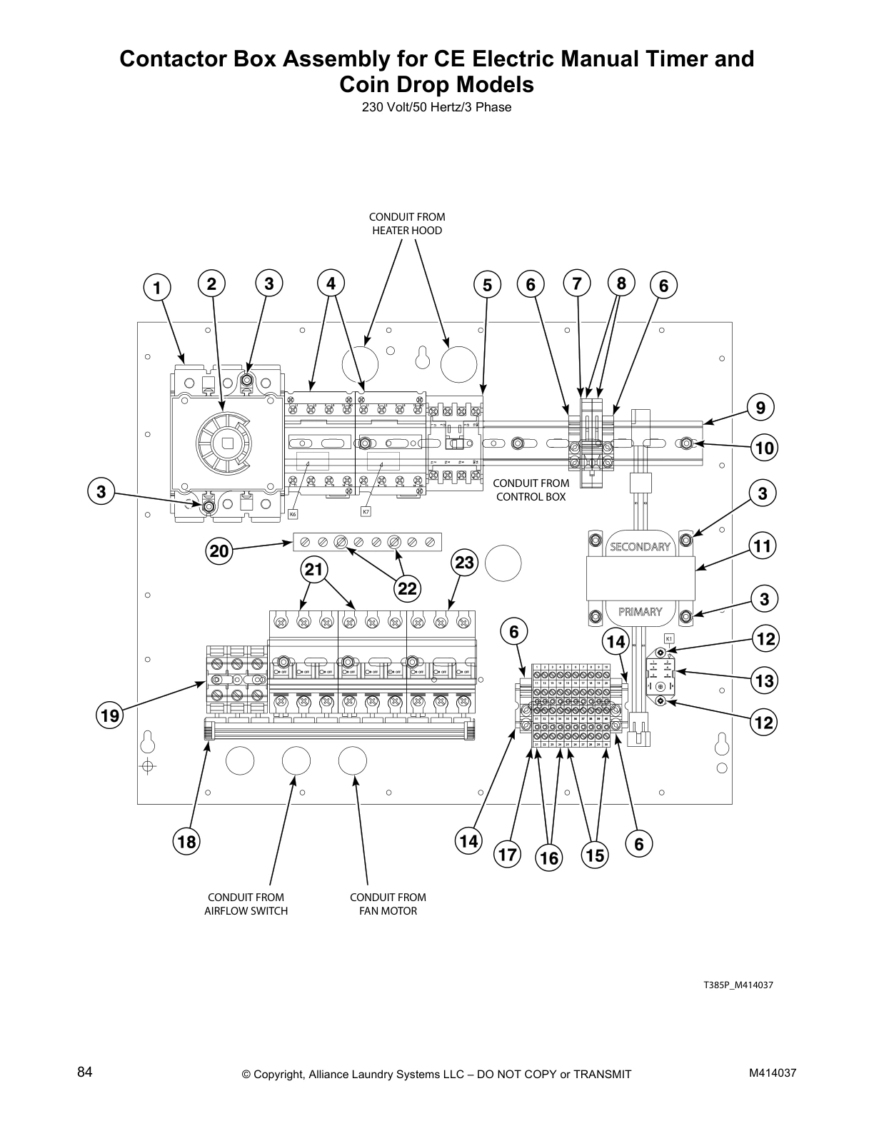 Contactor Box Assembly for CE Electric Manual Timer and
Coin Drop Models